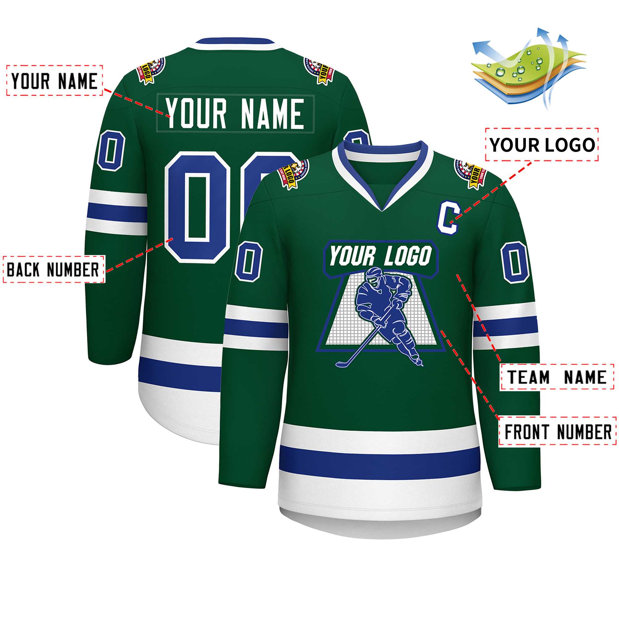 Custom Green Royal-White Classic Style Hockey Jersey | KXKSHOP