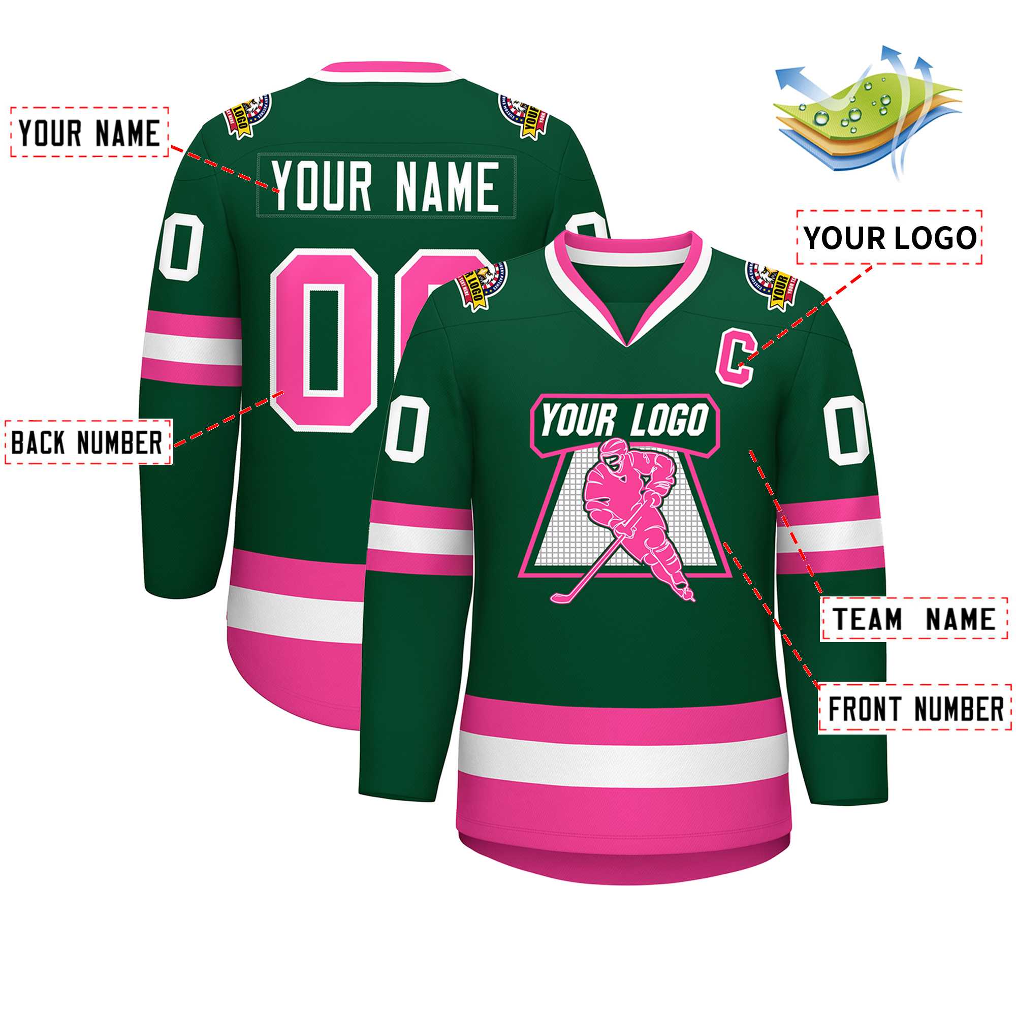 Custom Green Pink-White Classic Style Hockey Jersey | KXKSHOP