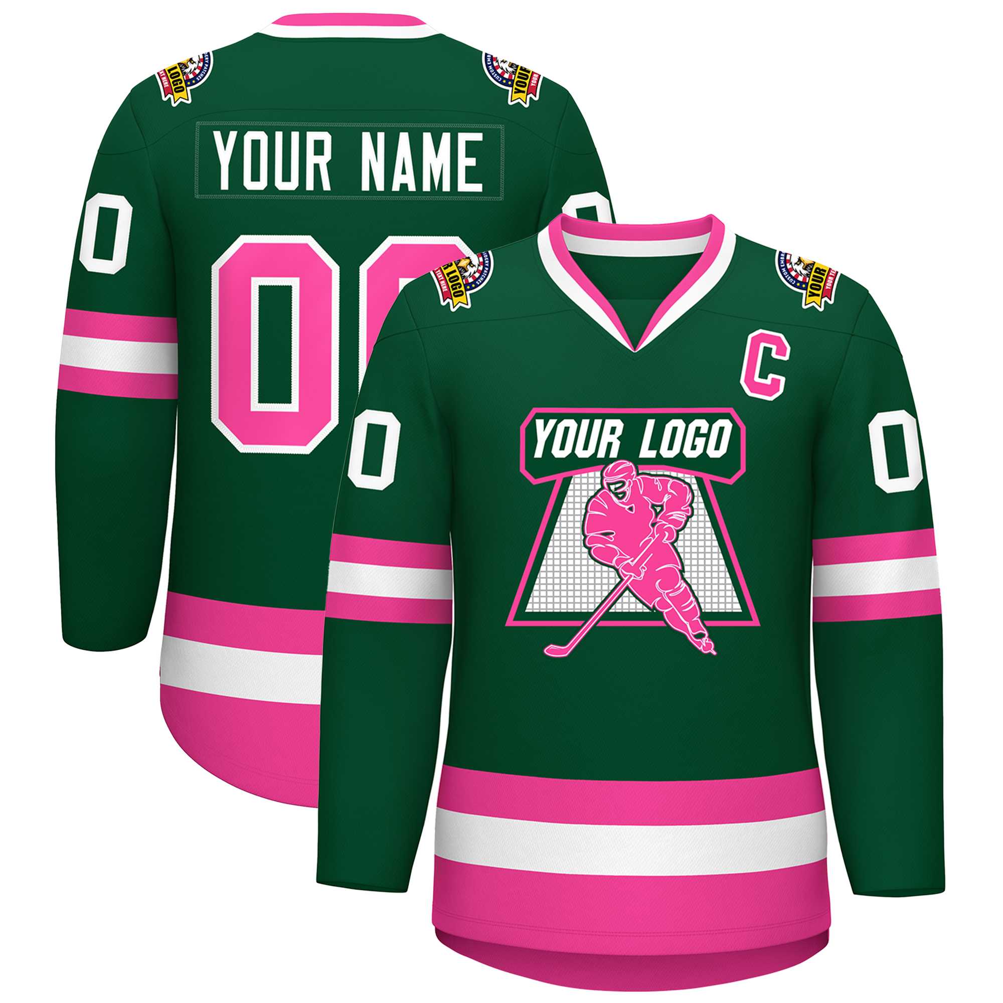 Custom Green Pink-White Classic Style Hockey Jersey | KXKSHOP