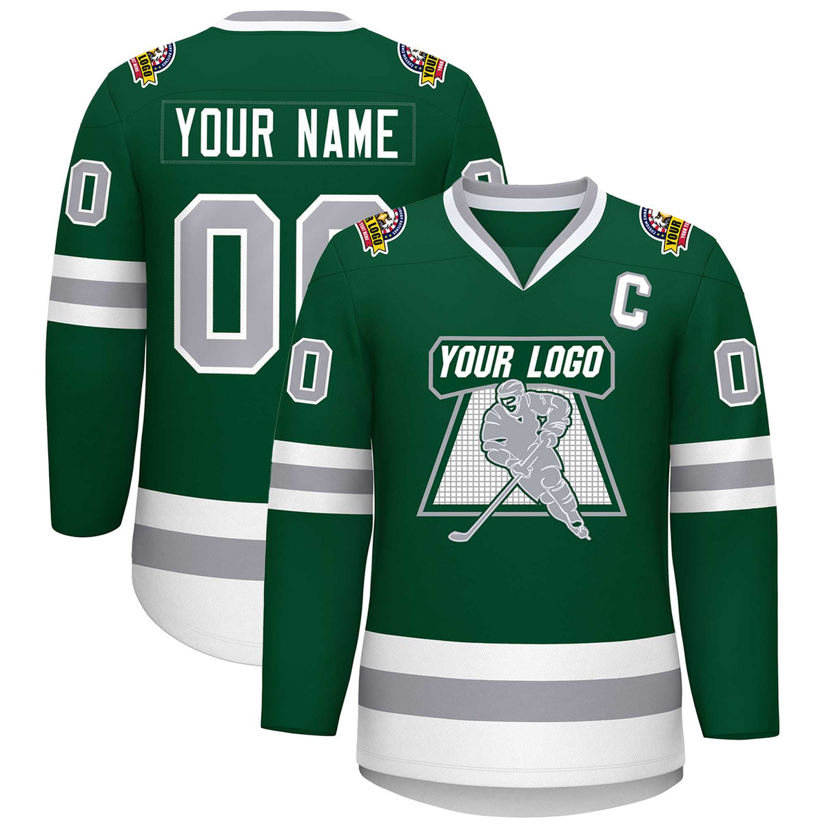Custom Green Gray-White Classic Style Hockey Jersey | KXKSHOP