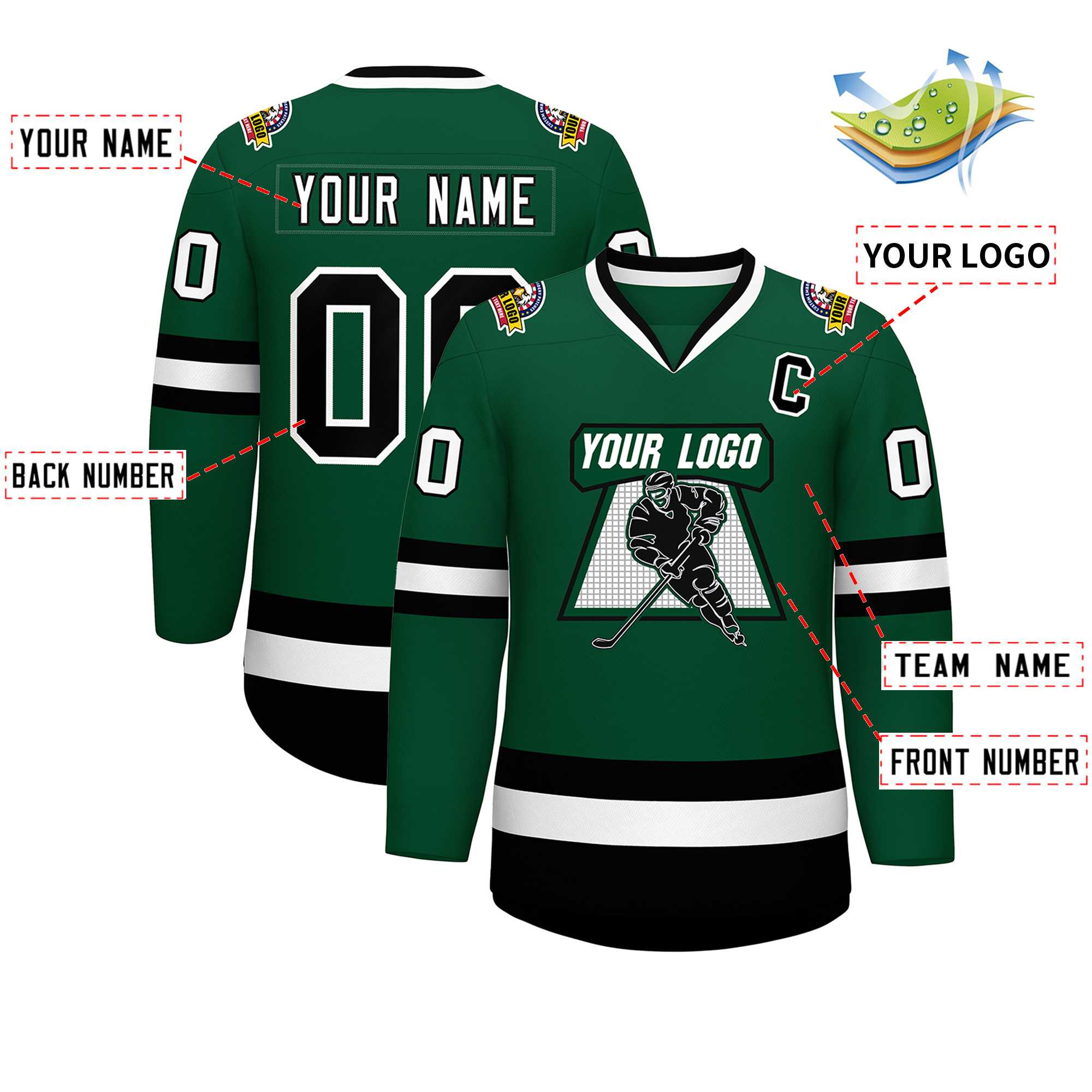 Custom Green Black-White Classic Style Hockey Jersey | KXKSHOP