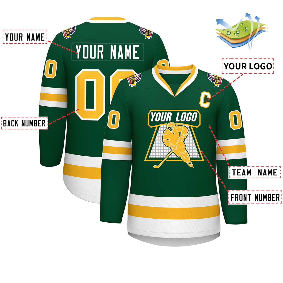Custom Green Gold-White Classic Style Hockey Jersey | KXKSHOP