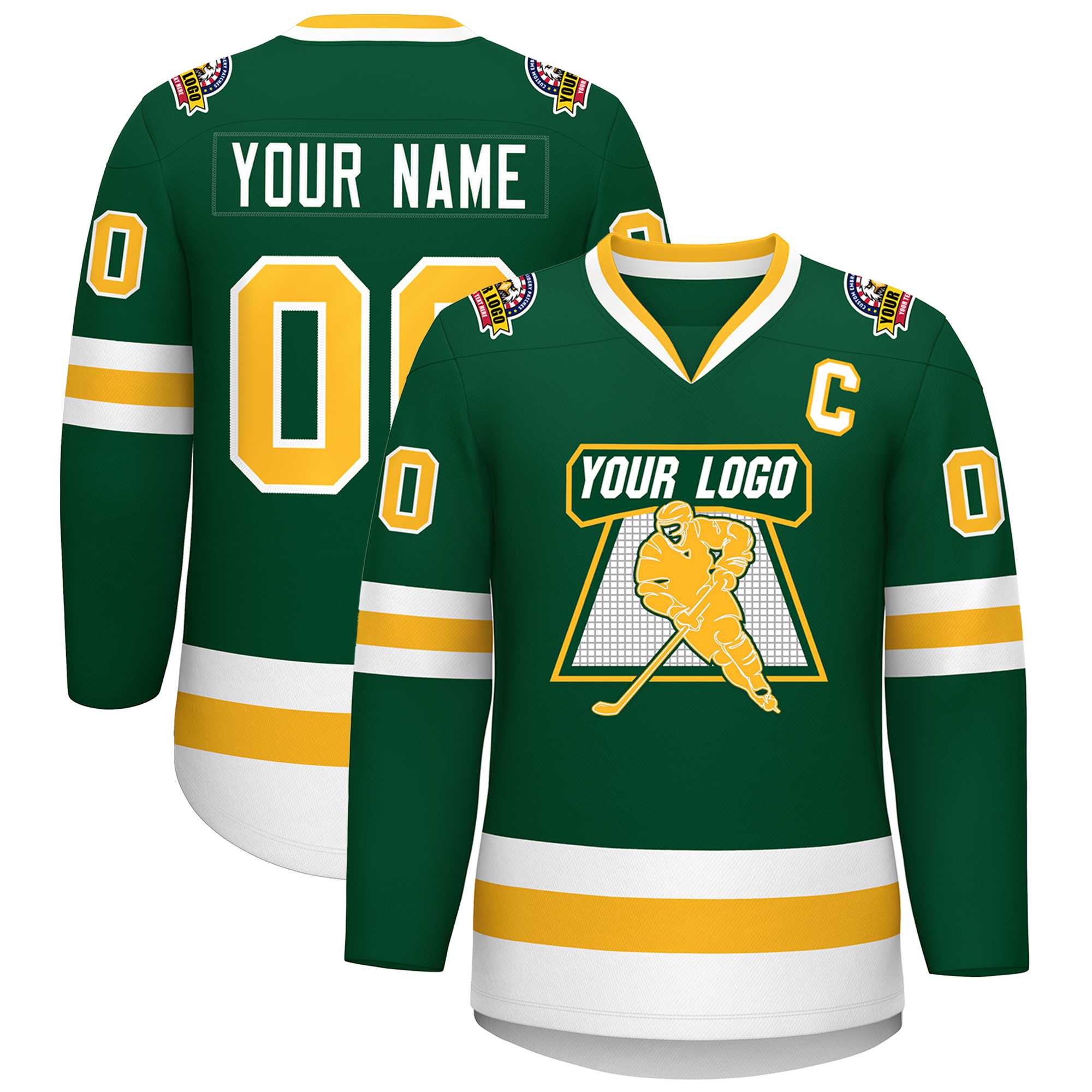 Custom Green Gold-White Classic Style Hockey Jersey | KXKSHOP