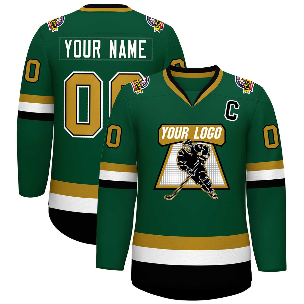Custom Green Old Gold Black-White Classic Style Hockey Jersey | KXKSHOP