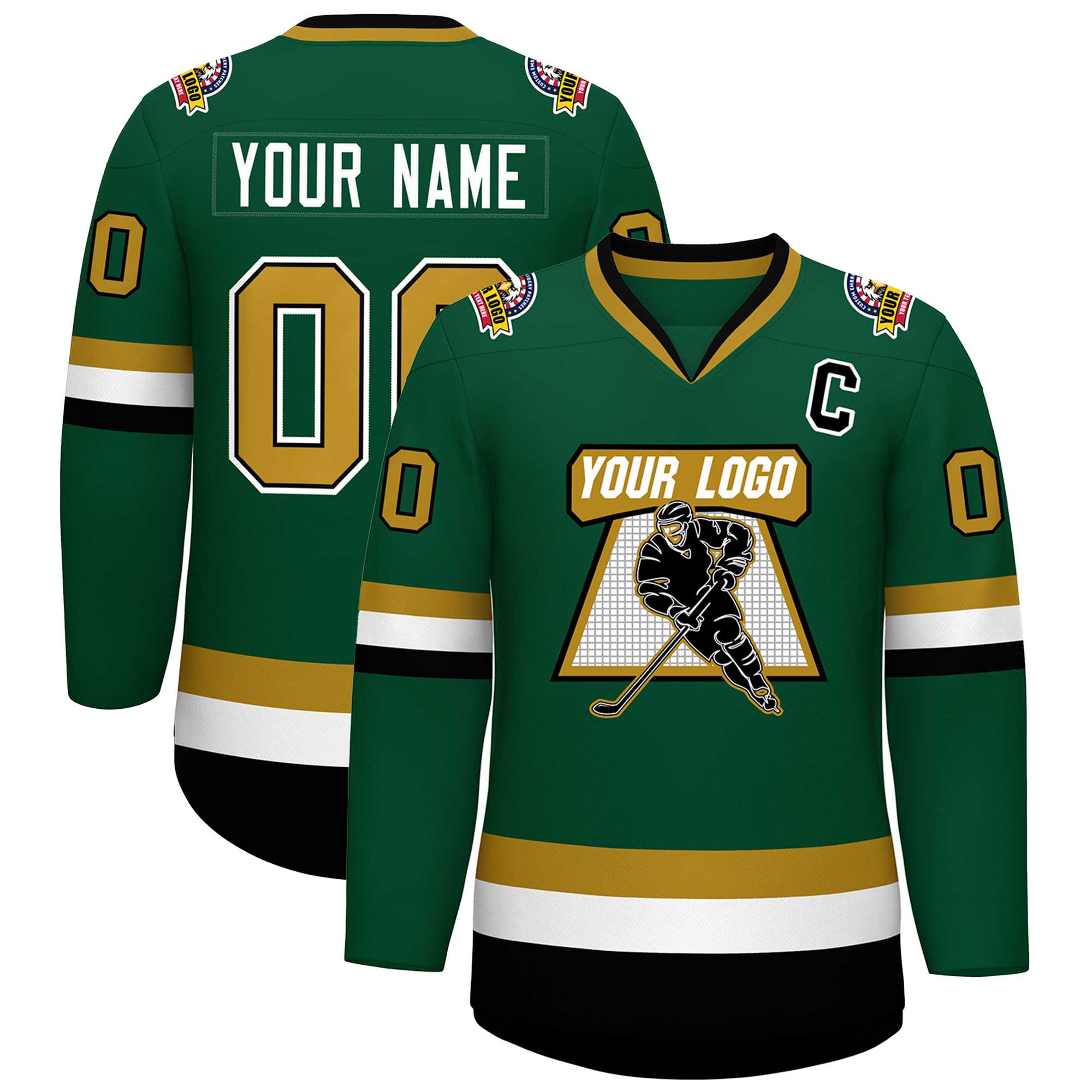 Custom Green Old Gold Black-White Classic Style Hockey Jersey | KXKSHOP