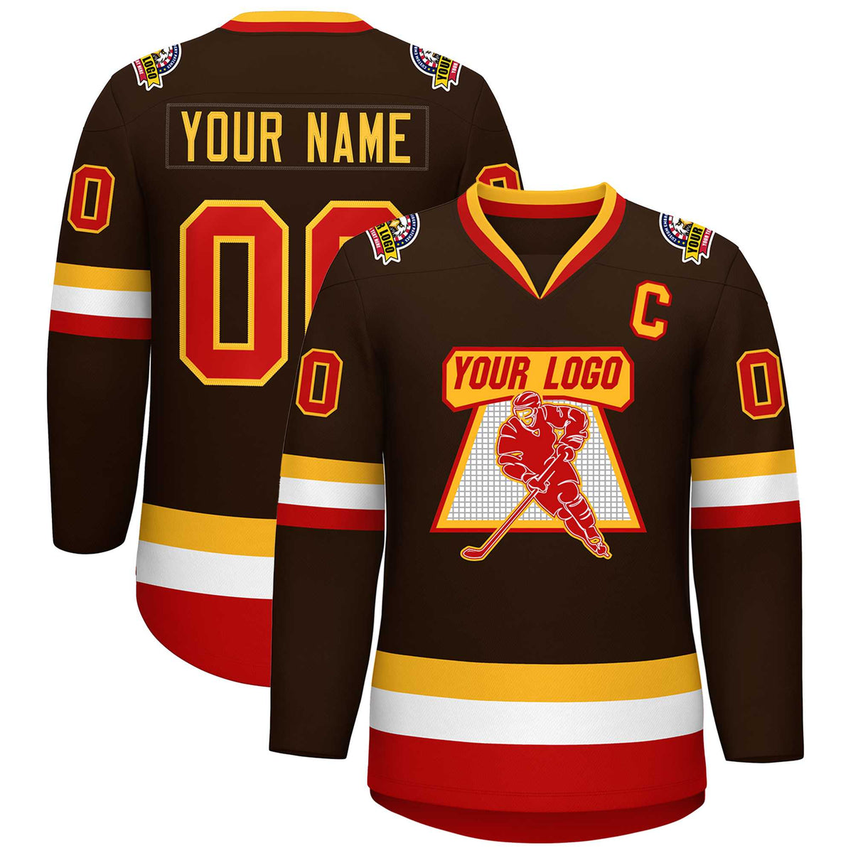 Custom Brown Red-Gold Classic Style Hockey Jersey | KXKSHOP