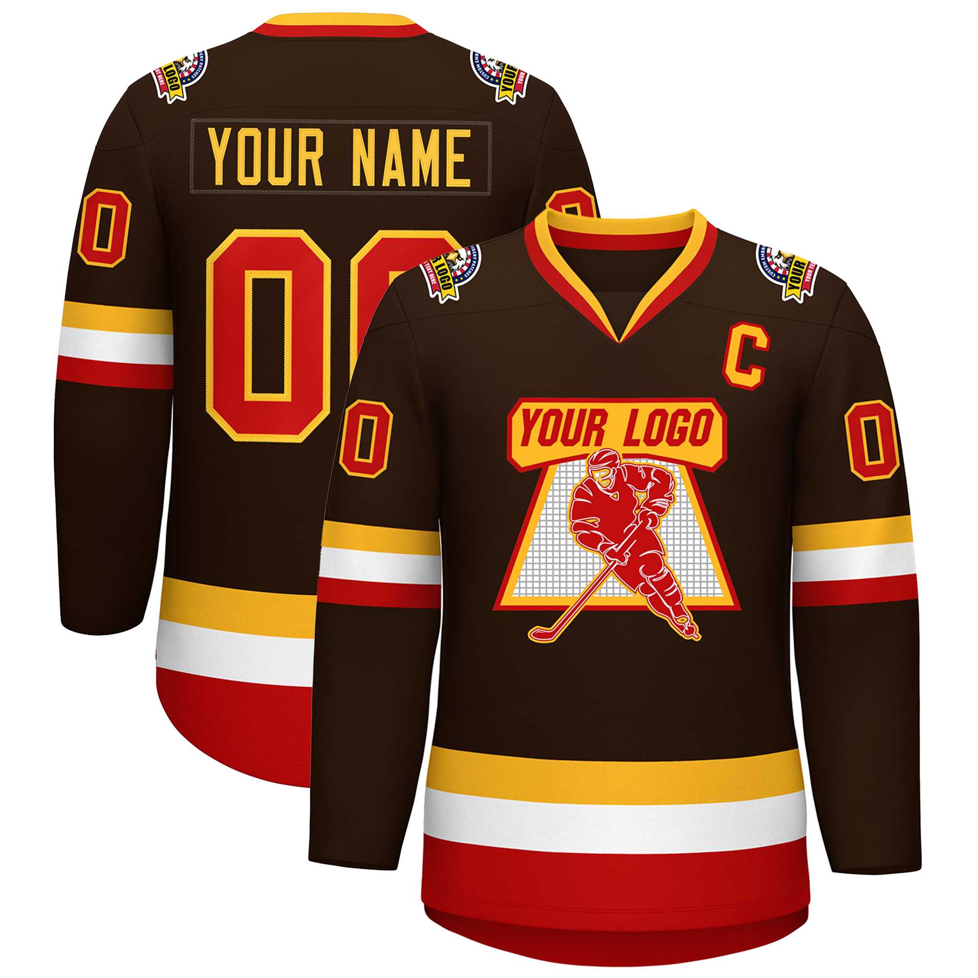 Custom Brown Red-Gold Classic Style Hockey Jersey | KXKSHOP