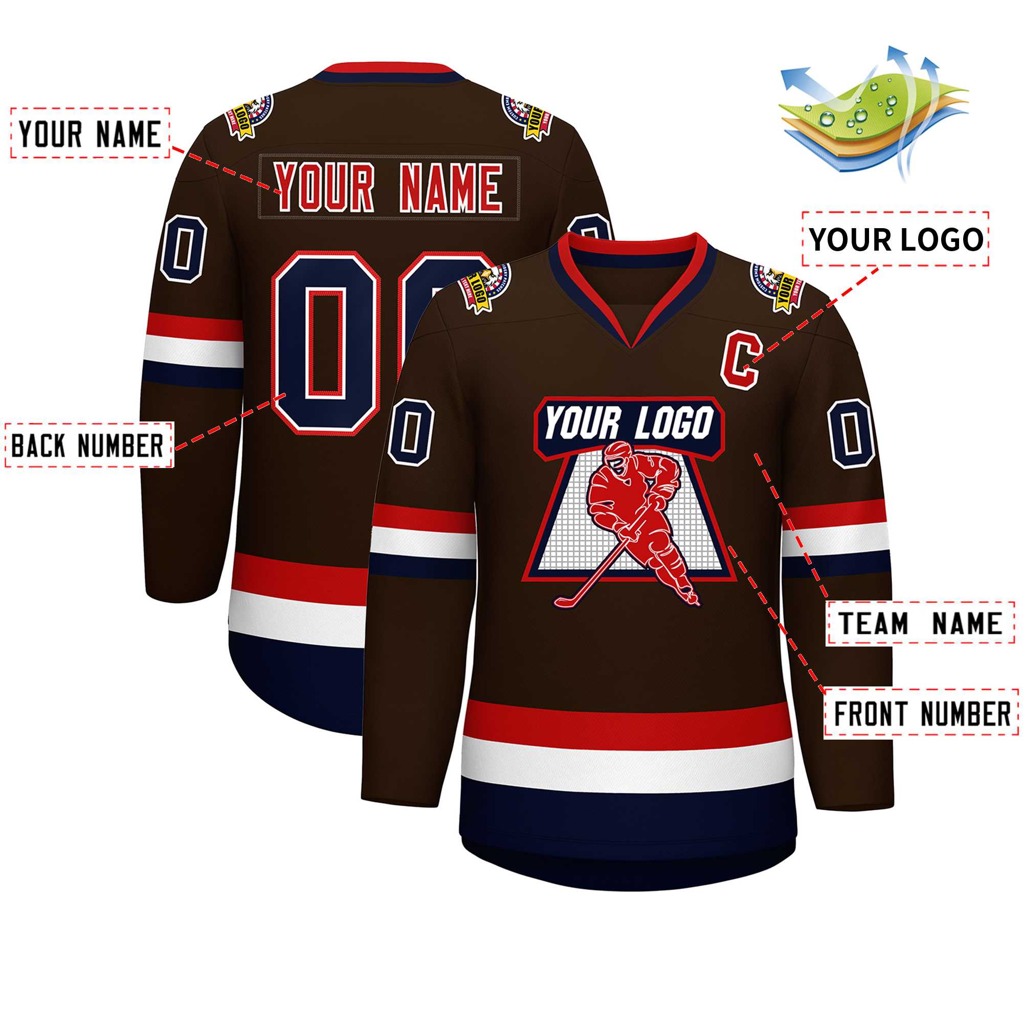 Custom Brown Navy White-Red Classic Style Hockey Jersey | KXKSHOP
