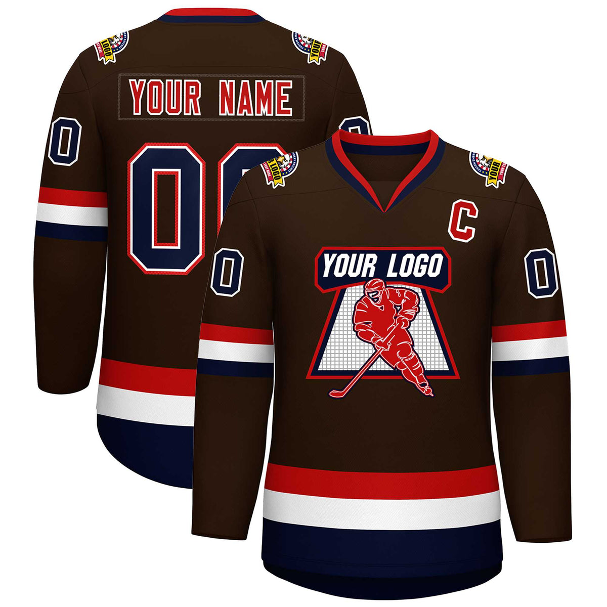 Custom Brown Navy White-Red Classic Style Hockey Jersey | KXKSHOP