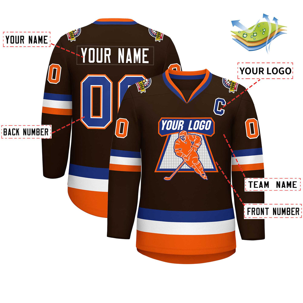 Custom Brown Royal White-Orange Classic Style Hockey Jersey | KXKSHOP