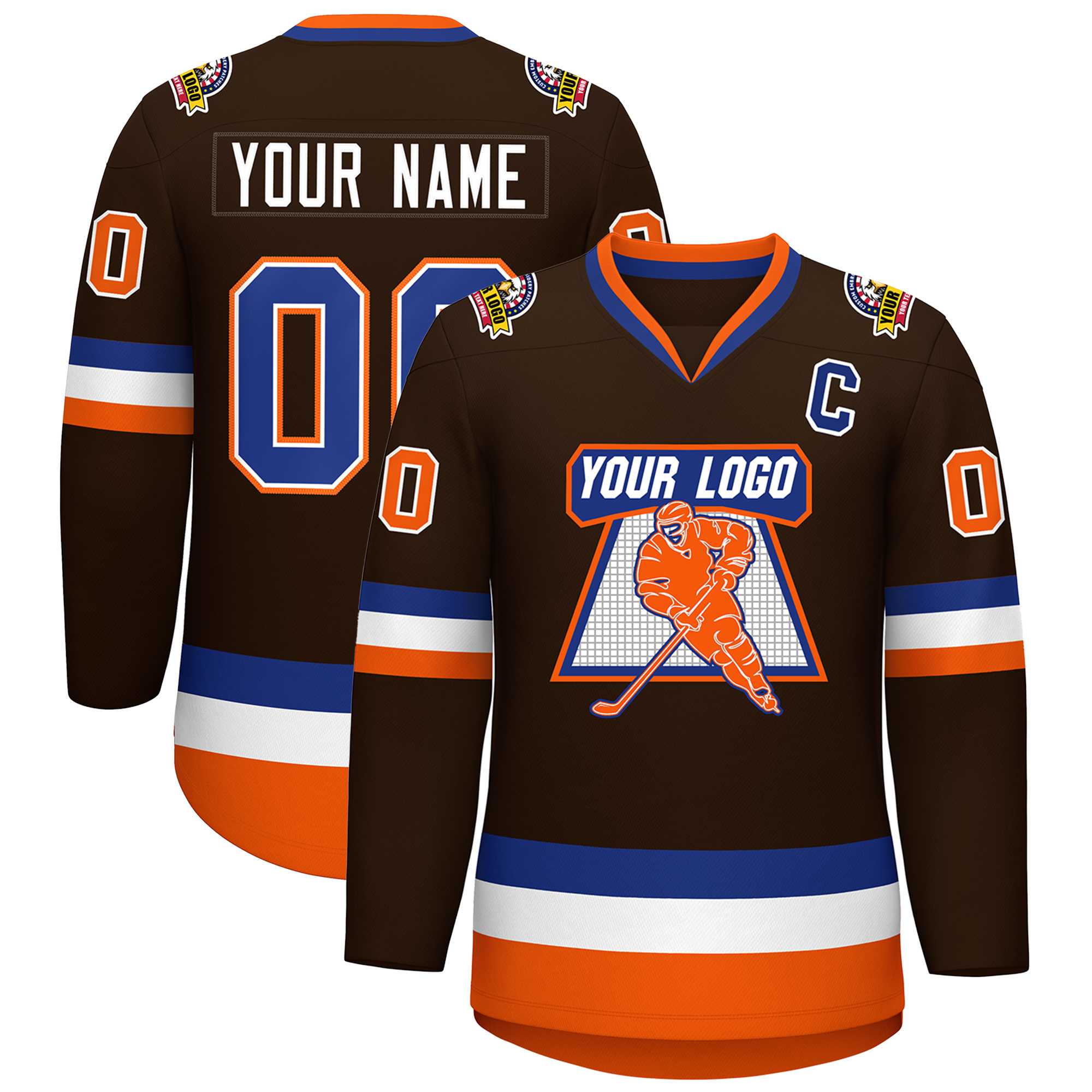 Custom Brown Royal White-Orange Classic Style Hockey Jersey | KXKSHOP