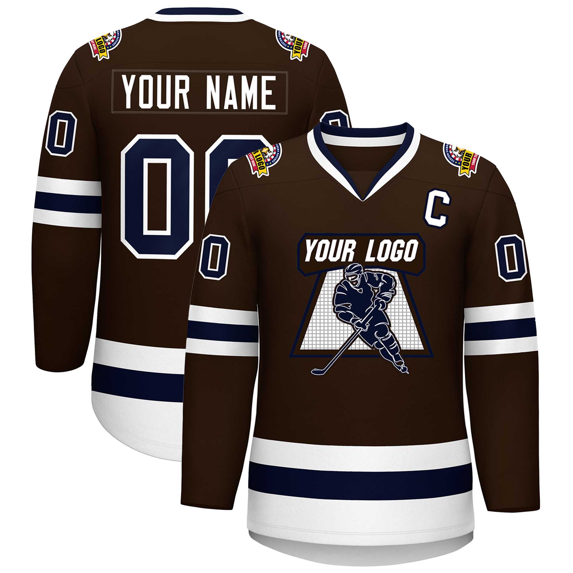 Custom Brown Navy-White Classic Style Hockey Jersey | KXKSHOP