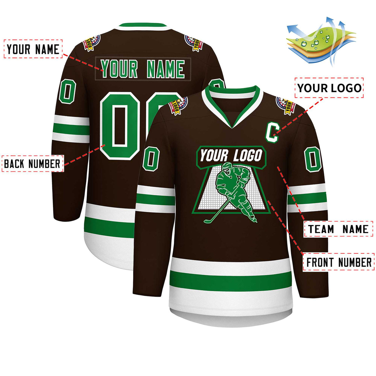 Custom Brown Kelly Green-White Classic Style Hockey Jersey | KXKSHOP