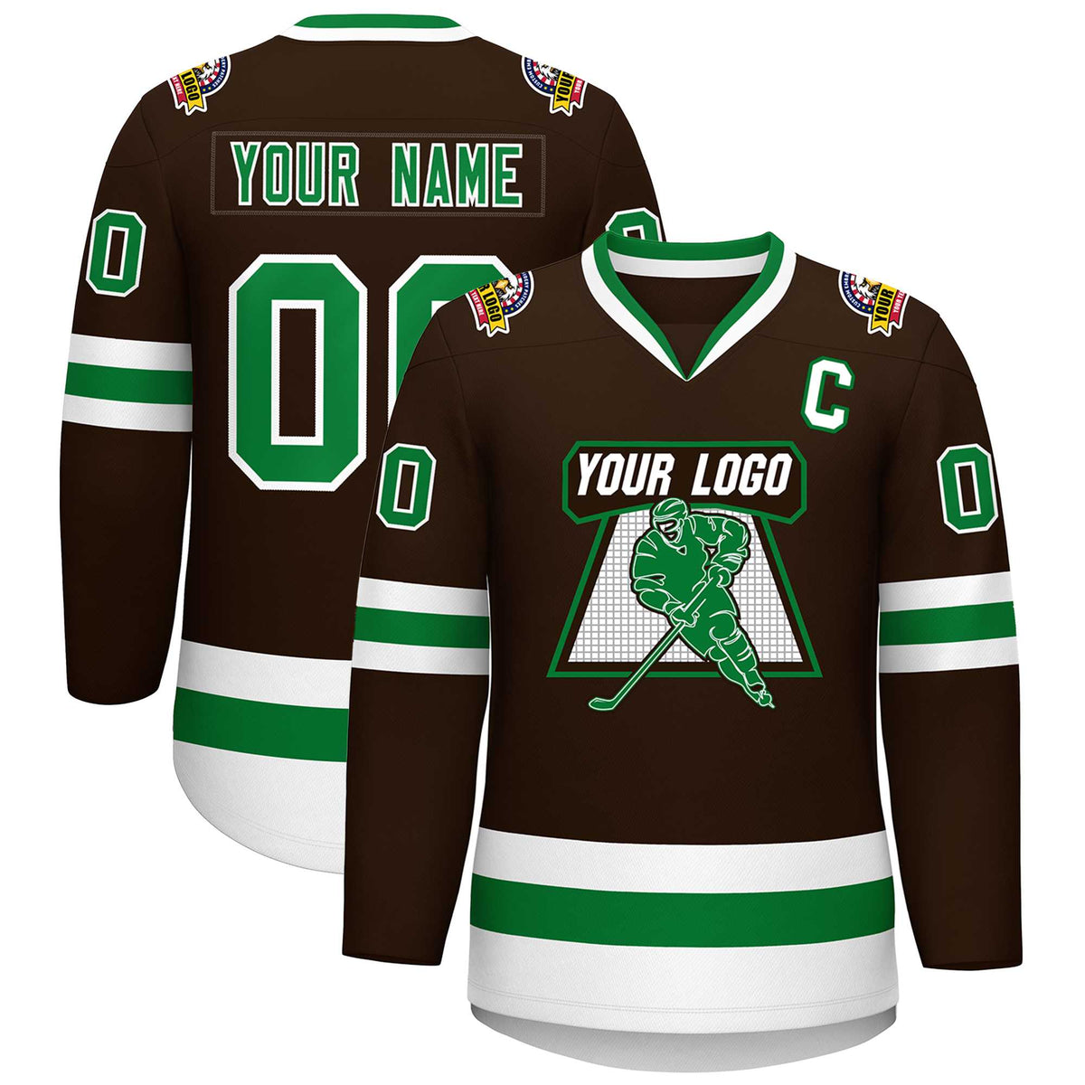 Custom Brown Kelly Green-White Classic Style Hockey Jersey | KXKSHOP
