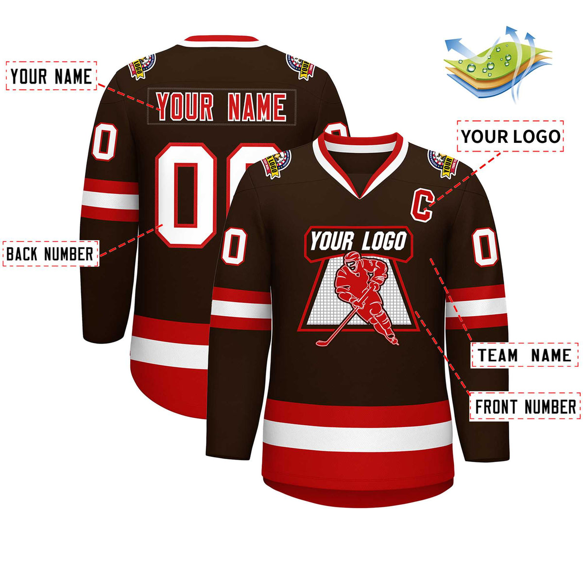 Custom Brown Red-White Classic Style Hockey Jersey | KXKSHOP