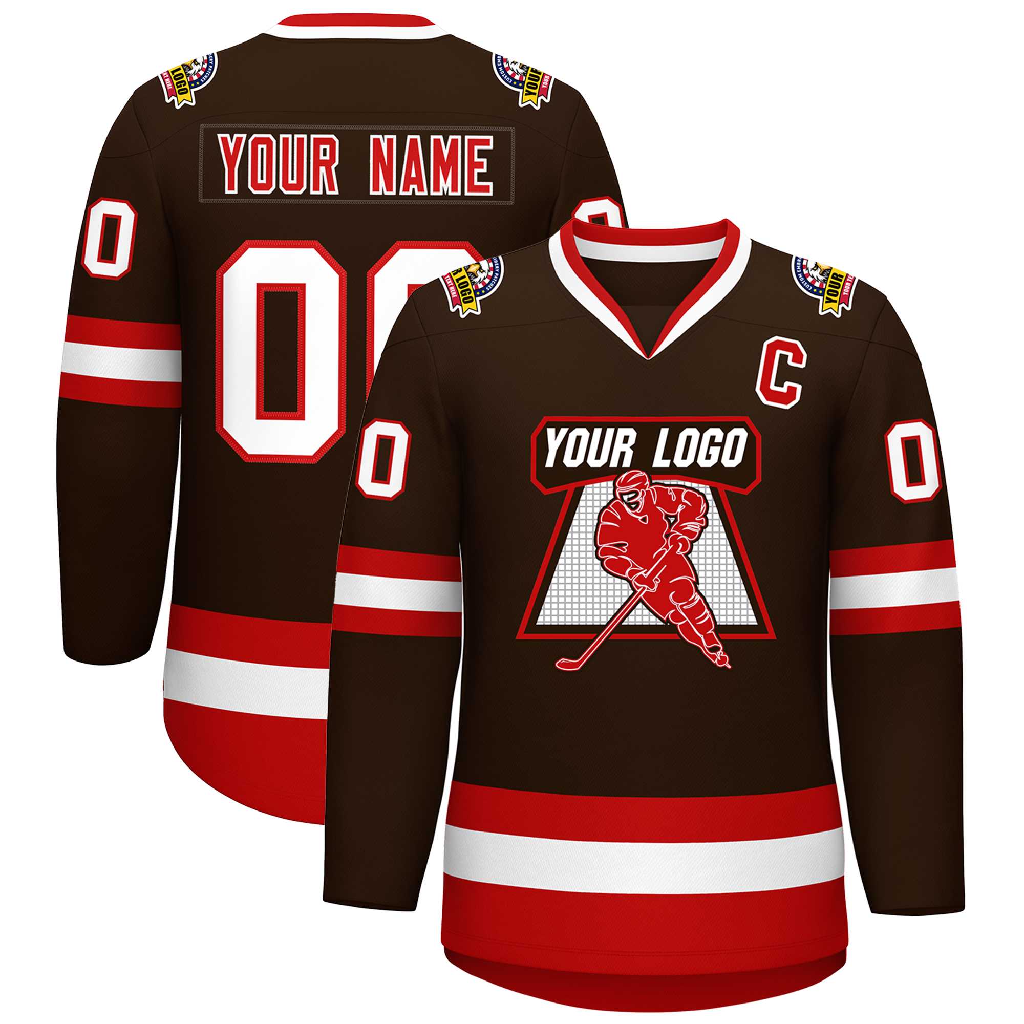 Custom Brown Red-White Classic Style Hockey Jersey | KXKSHOP