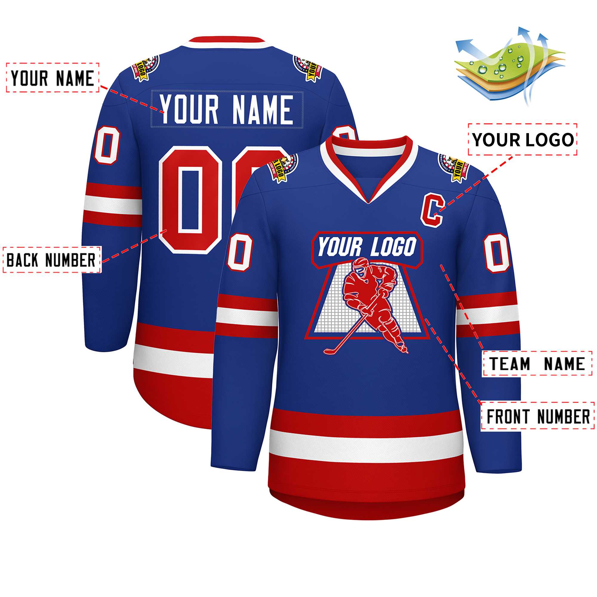 Custom Royal Red-White Classic Style Hockey Jersey | KXKSHOP