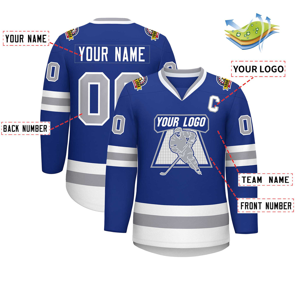 Custom Royal Gray-White Classic Style Hockey Jersey | KXKSHOP