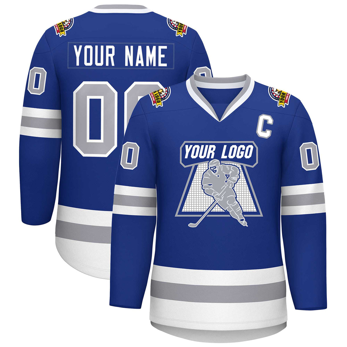 Custom Royal Gray-White Classic Style Hockey Jersey | KXKSHOP