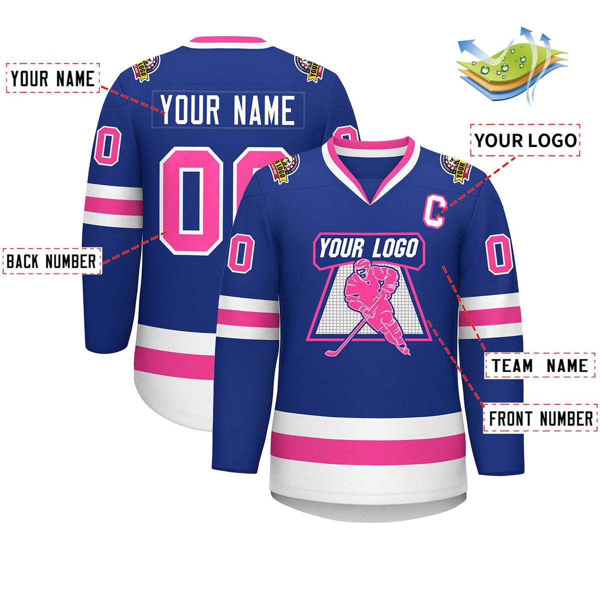 Custom Royal Pink-White Classic Style Hockey Jersey | KXKSHOP