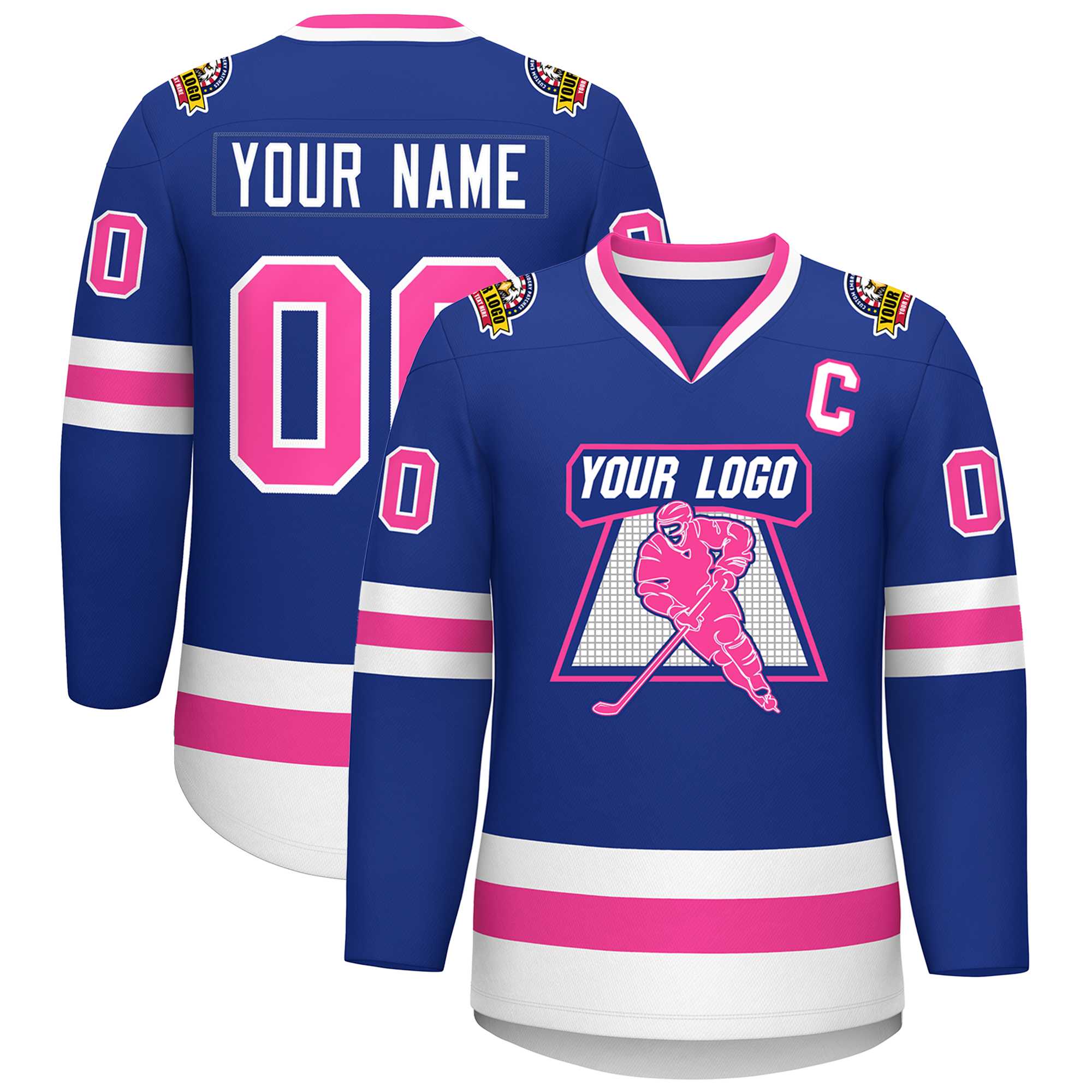 Custom Royal Pink-White Classic Style Hockey Jersey | KXKSHOP