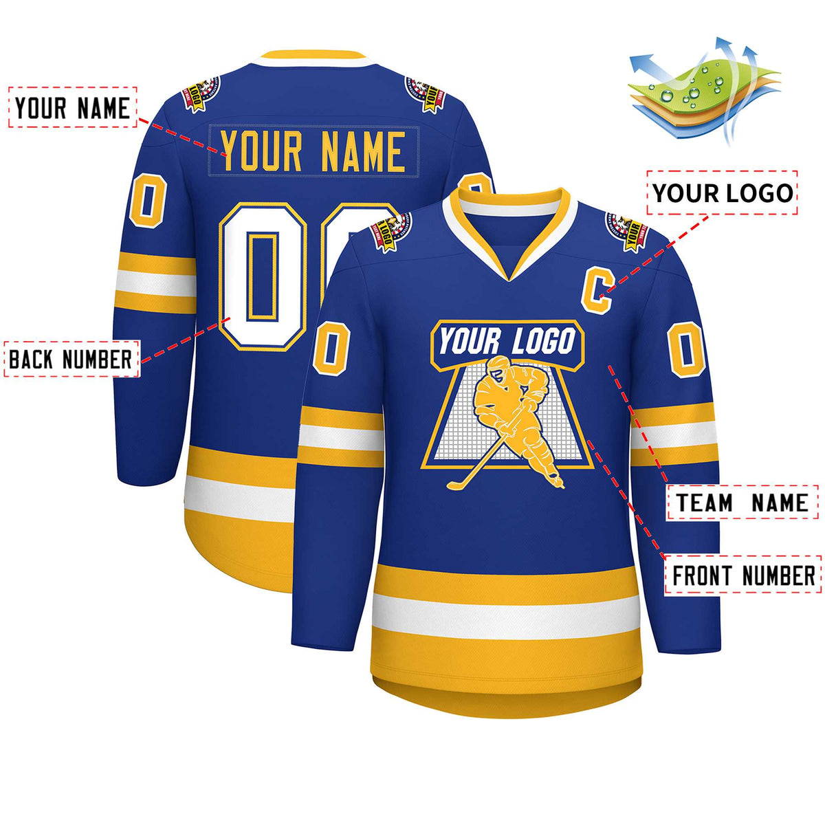 Custom Royal White Royal-Gold Classic Style Hockey Jersey | KXKSHOP