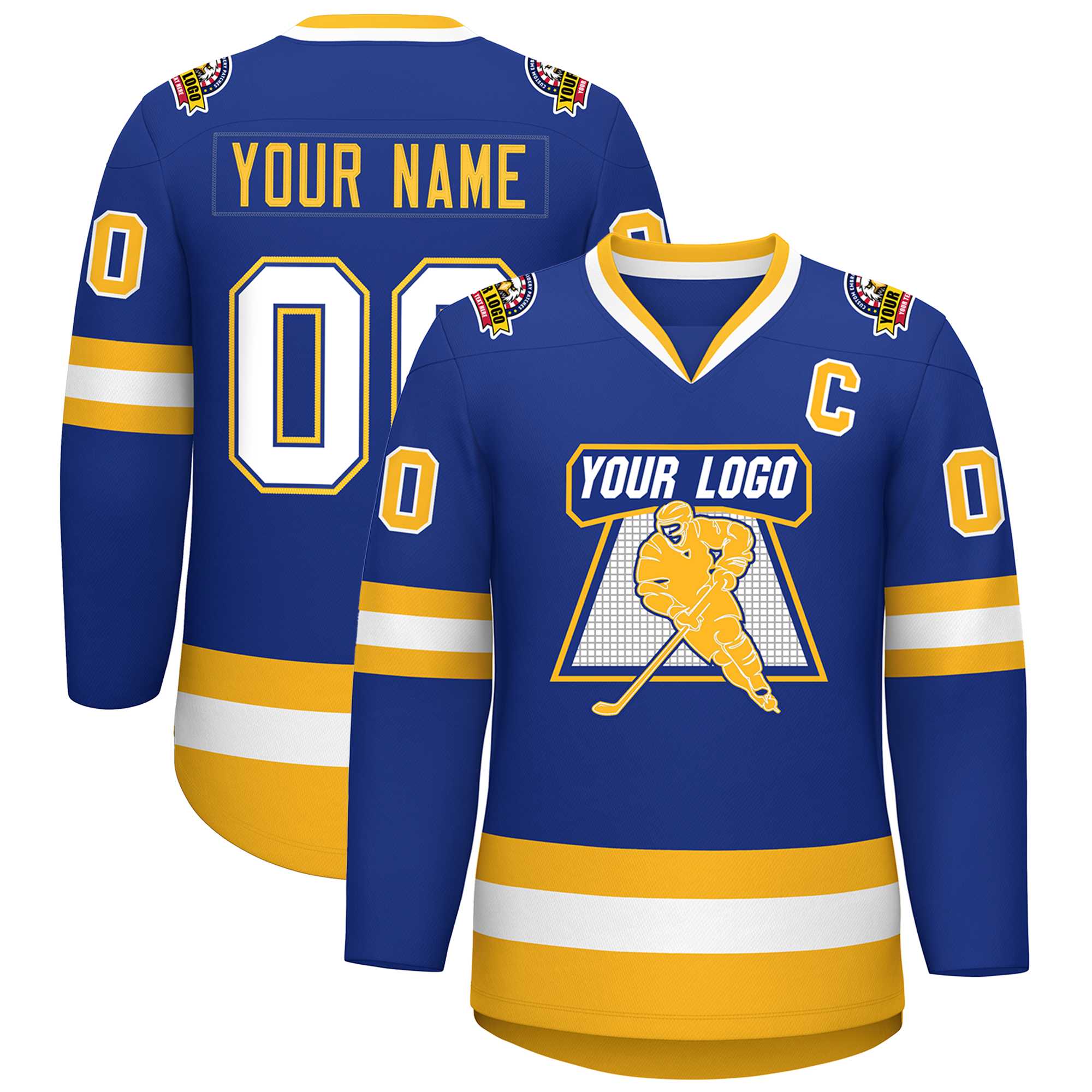 Custom Royal White Royal-Gold Classic Style Hockey Jersey | KXKSHOP