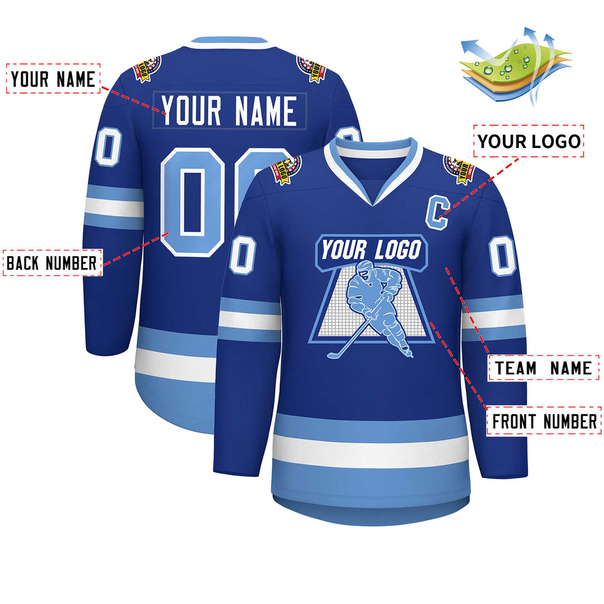 Custom Royal Light Blue-White Classic Style Hockey Jersey | KXKSHOP
