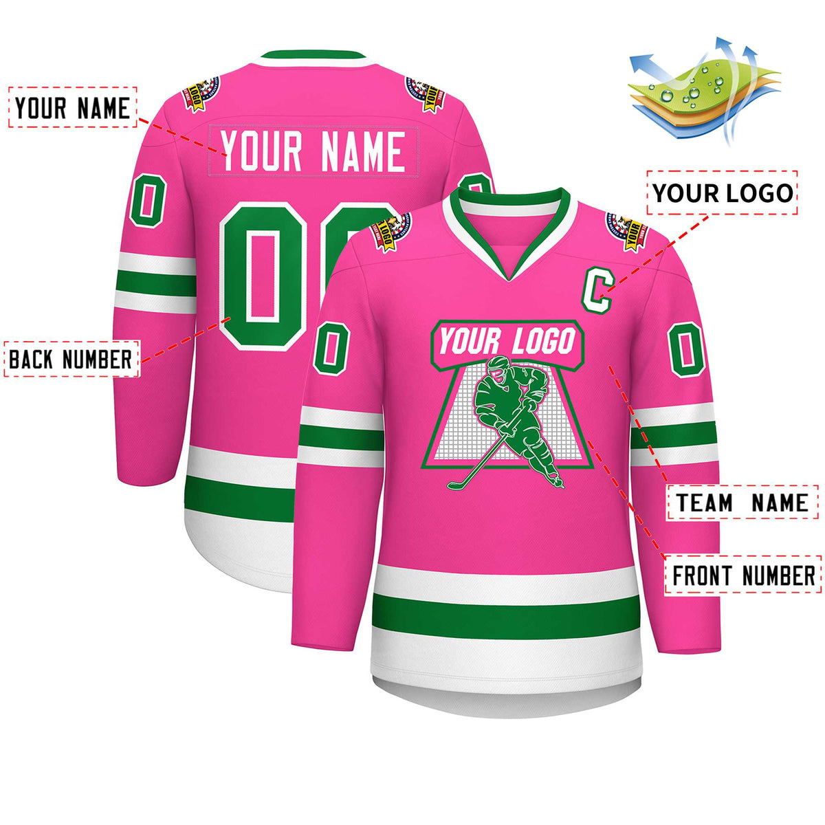 Custom Pink Kelly Green-White Classic Style Hockey Jersey | KXKSHOP