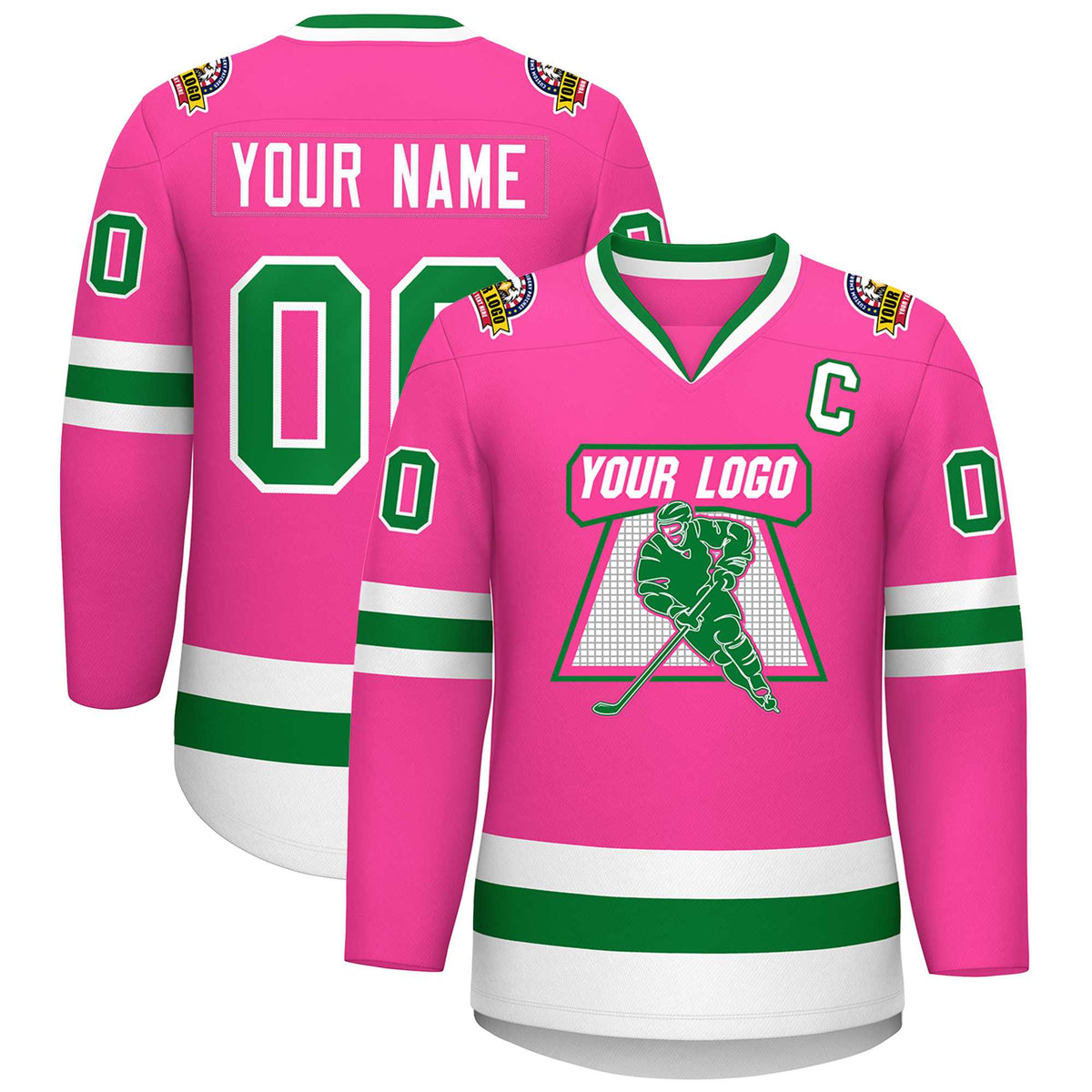 Custom Pink Kelly Green-White Classic Style Hockey Jersey | KXKSHOP