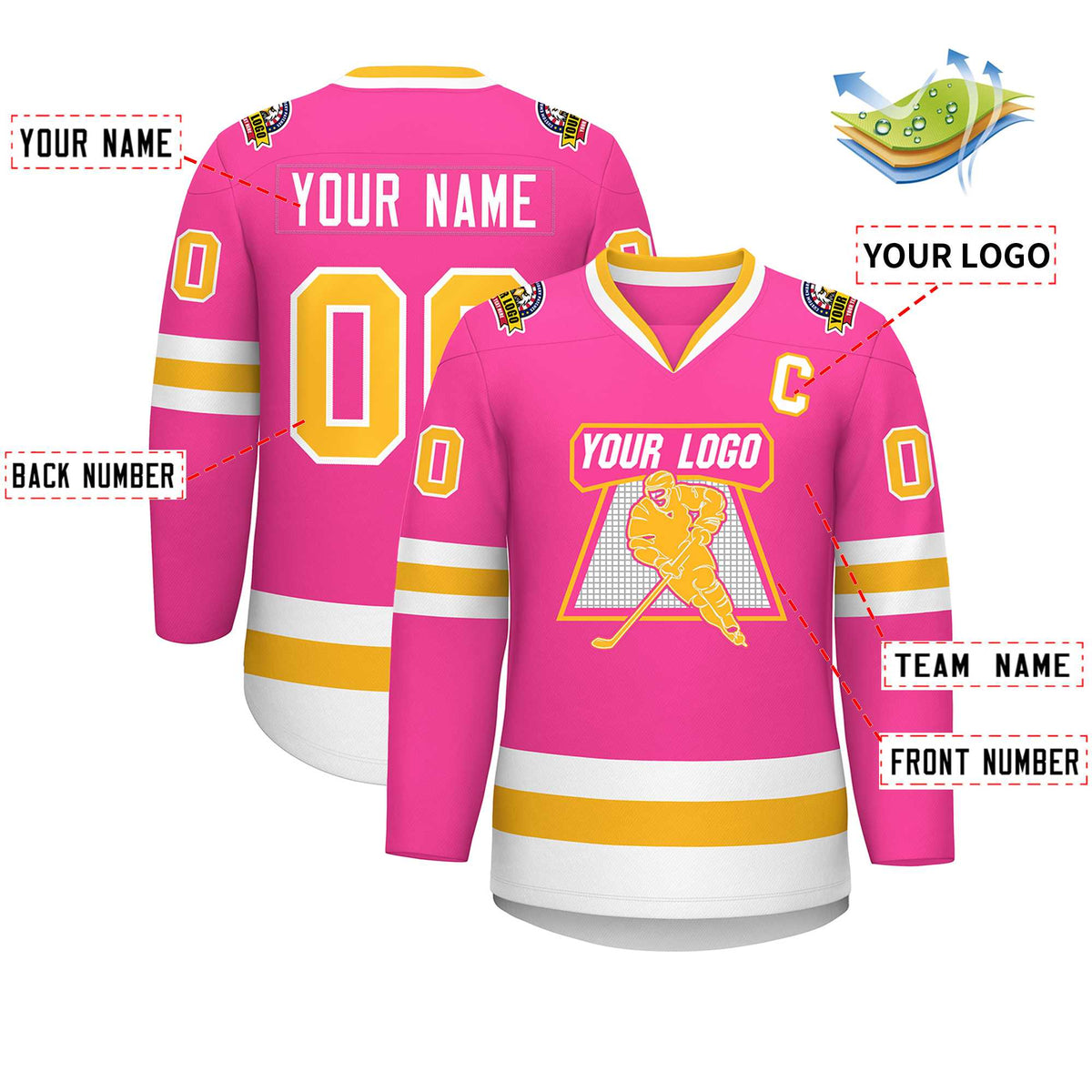 Custom Pink Gold-White Classic Style Hockey Jersey | KXKSHOP