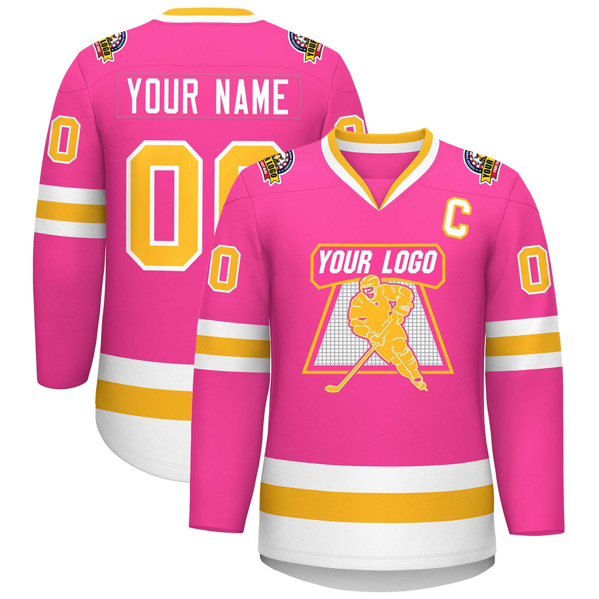 Custom Pink Gold-White Classic Style Hockey Jersey | KXKSHOP