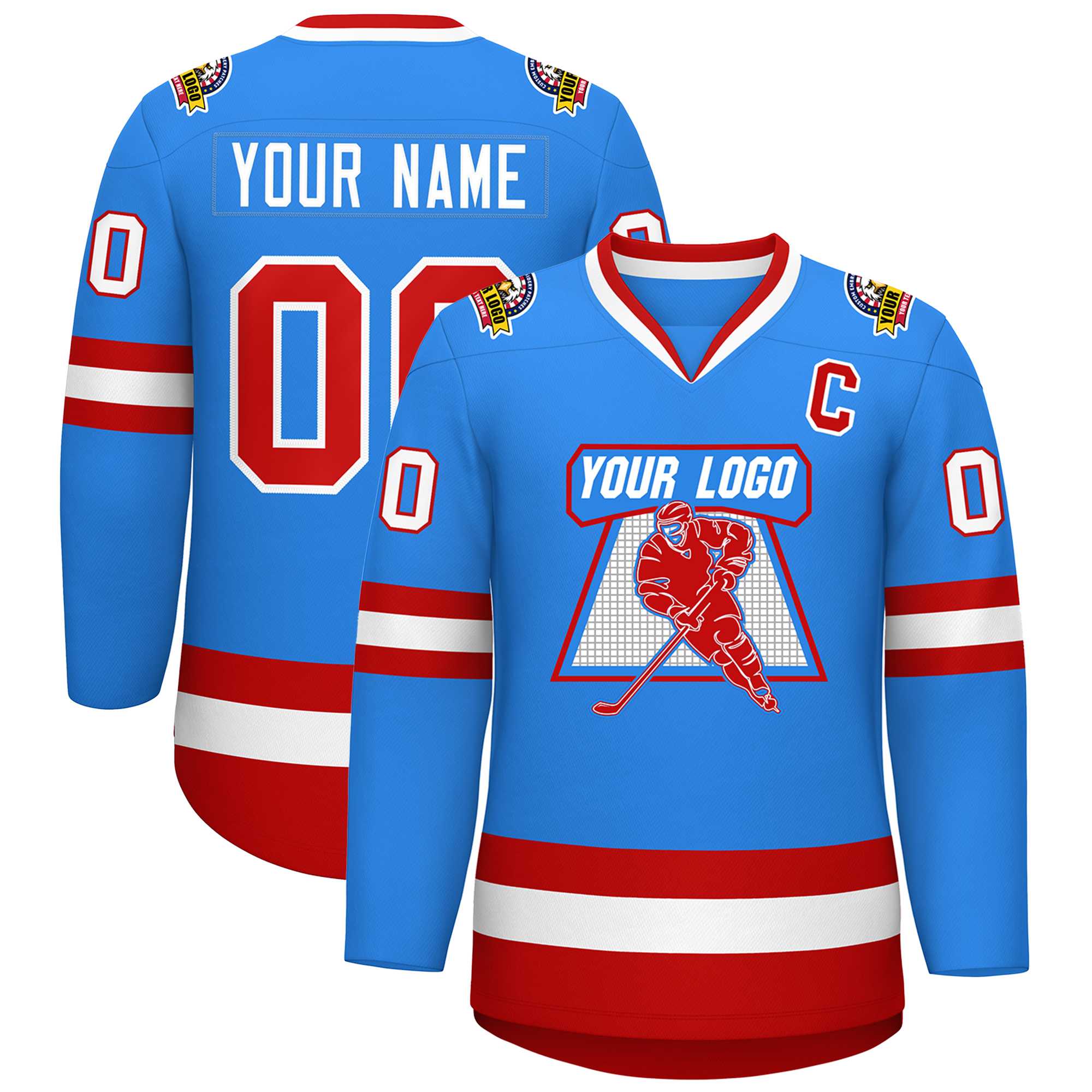 Custom Powder Blue Red-White Classic Style Hockey Jersey | KXKSHOP