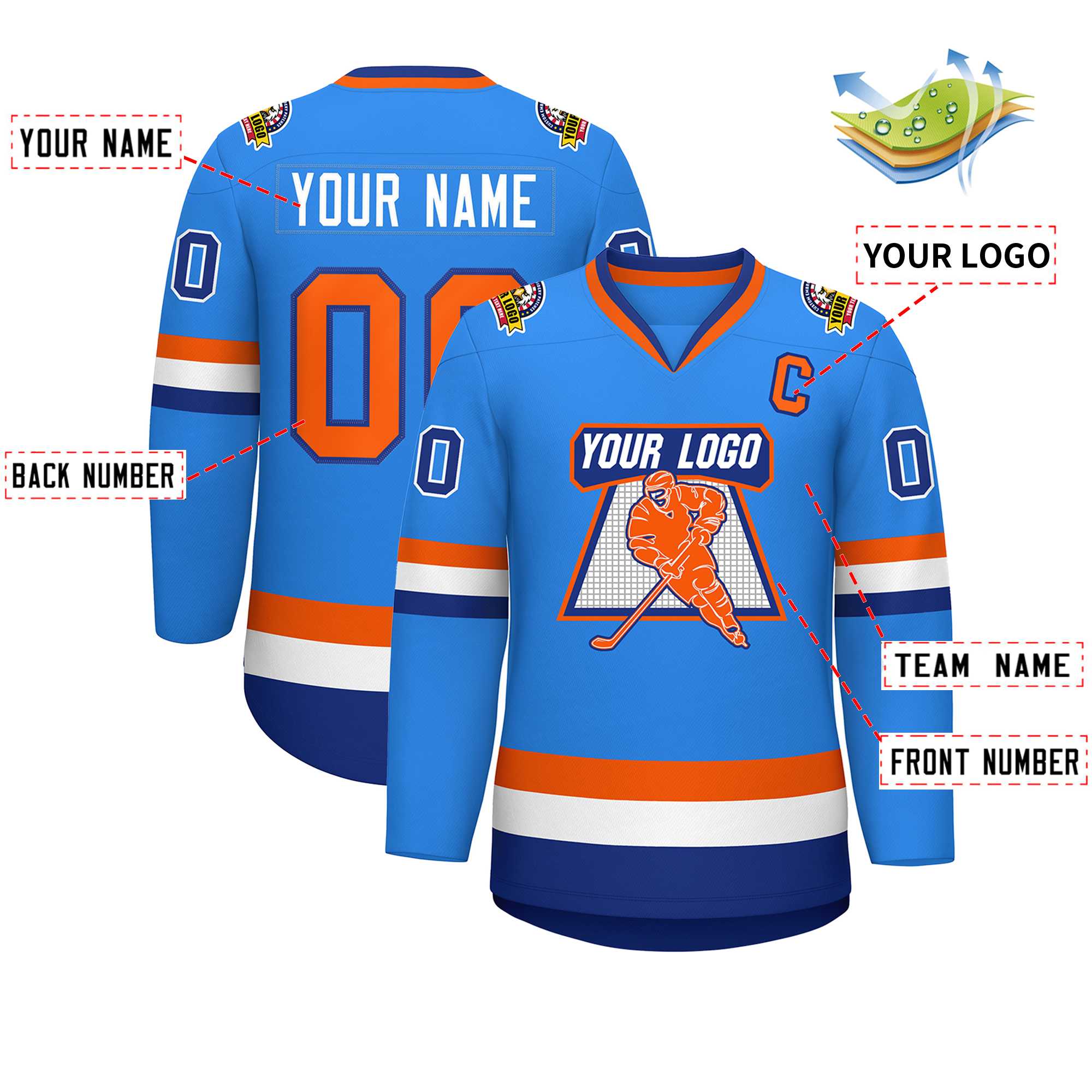 Custom Powder Blue Orange-Royal Classic Style Hockey Jersey | KXKSHOP