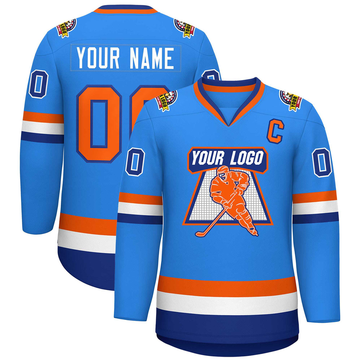 Custom Powder Blue Orange-Royal Classic Style Hockey Jersey | KXKSHOP