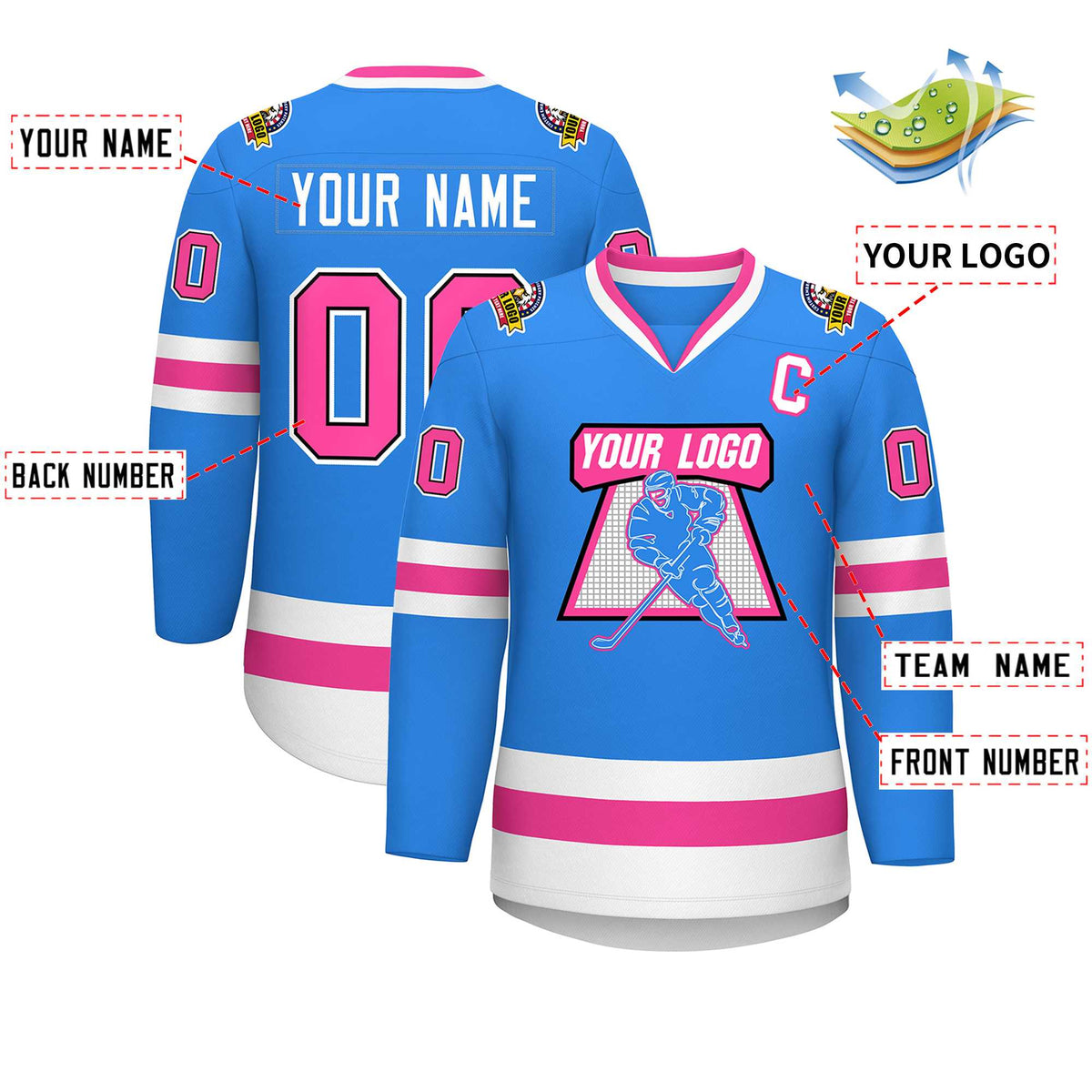 Custom Powder Blue Pink Black-White Classic Style Hockey Jersey | KXKSHOP