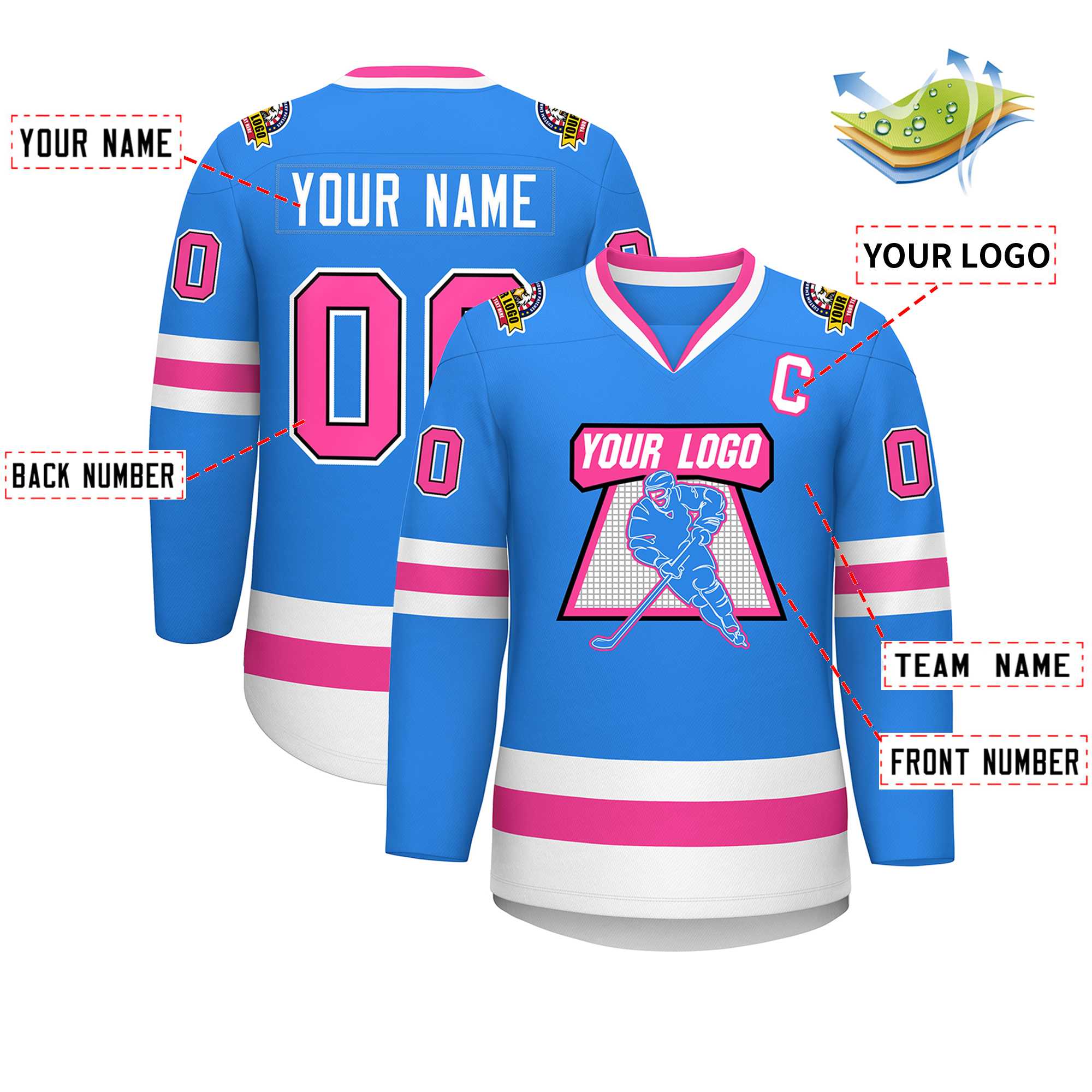 Custom Powder Blue Pink Black-White Classic Style Hockey Jersey | KXKSHOP