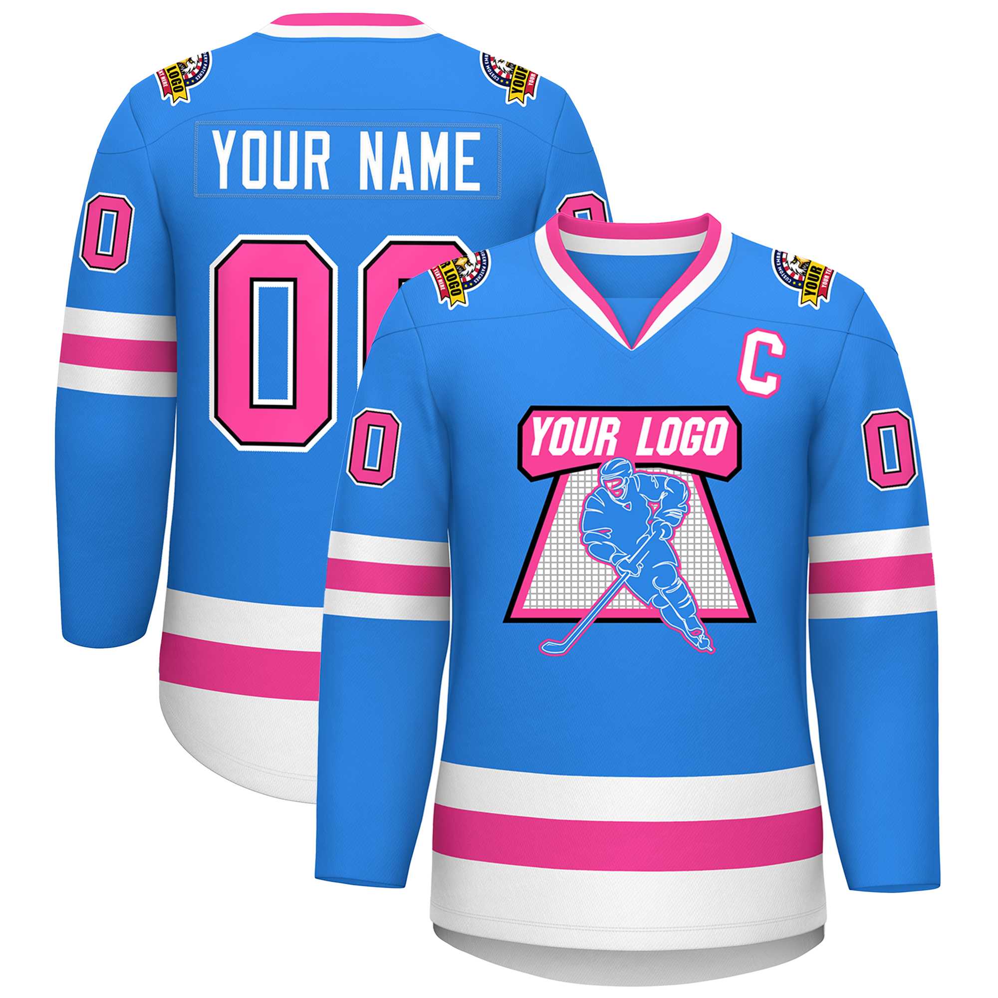Custom Powder Blue Pink Black-White Classic Style Hockey Jersey | KXKSHOP
