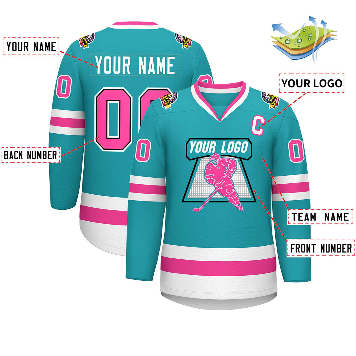 Custom Aqua Pink Navy-White Classic Style Hockey Jersey | KXKSHOP
