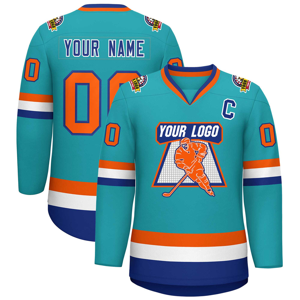 Custom Aqua Orange Royal-White Classic Style Hockey Jersey | KXKSHOP