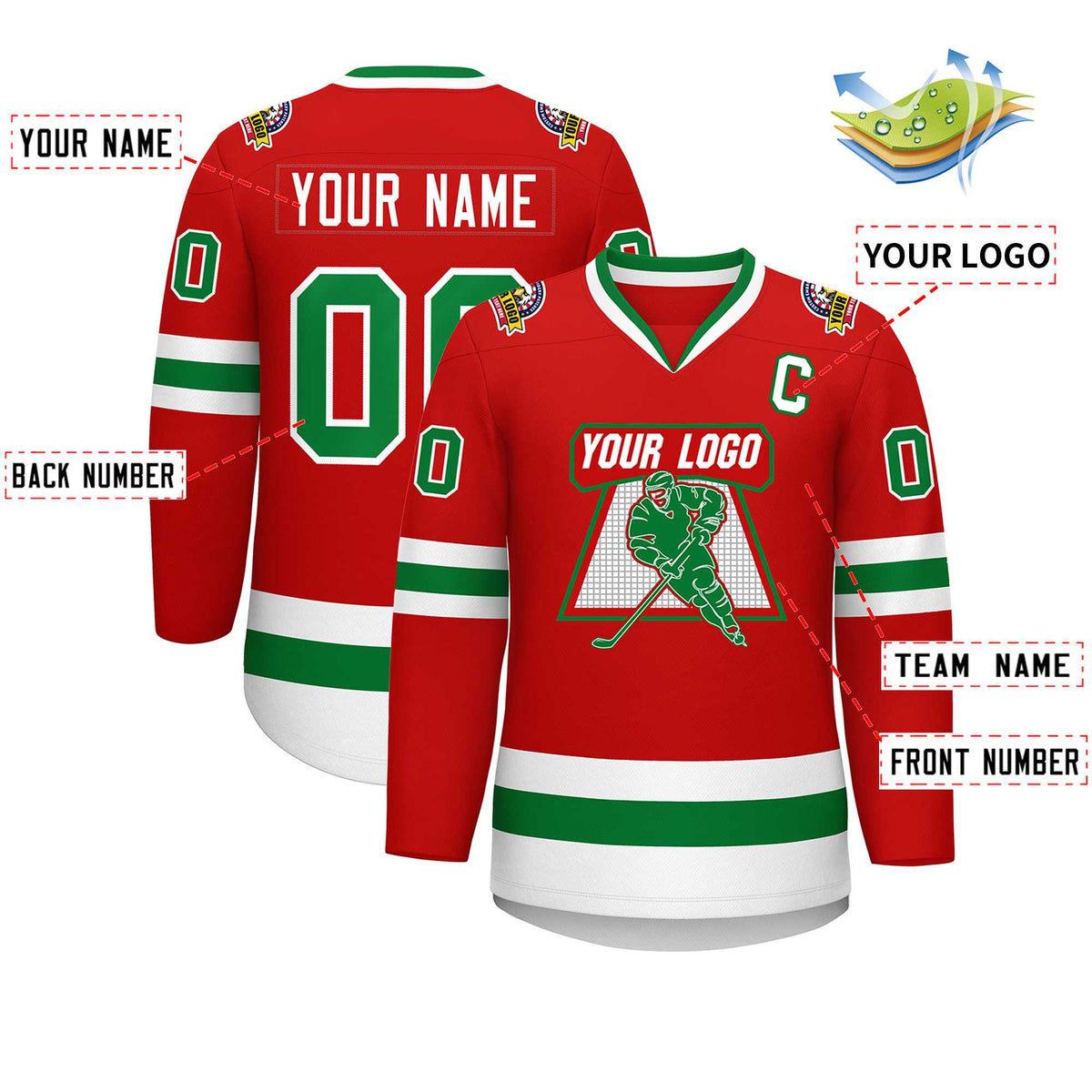 Custom Red Kelly Green-White Classic Style Hockey Jersey | KXKSHOP