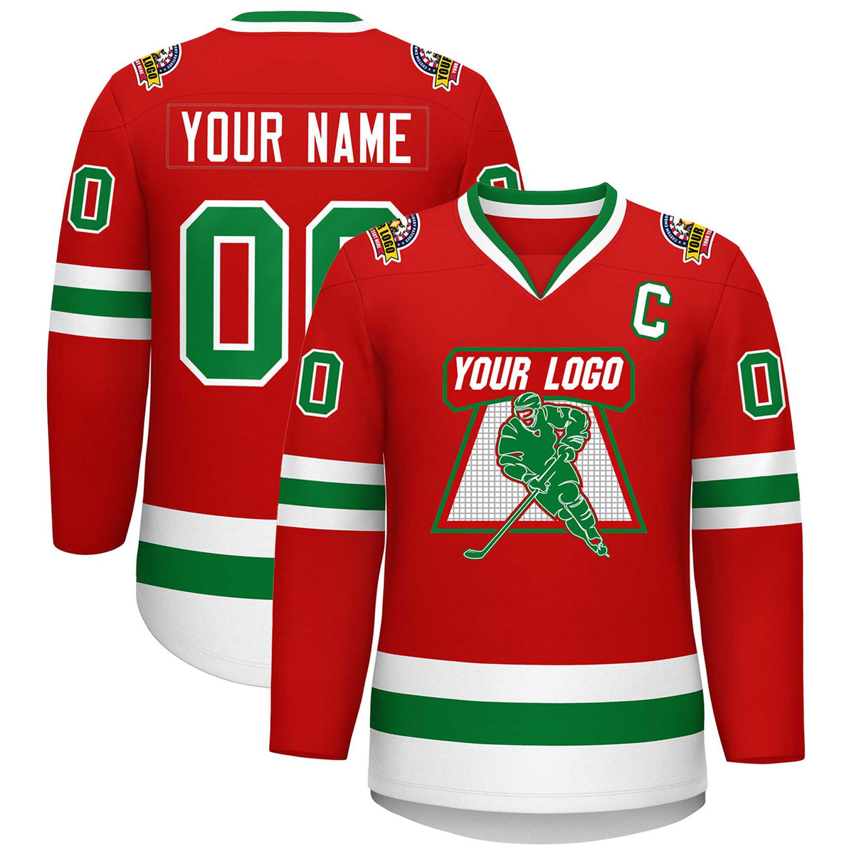 Custom Red Kelly Green-White Classic Style Hockey Jersey | KXKSHOP