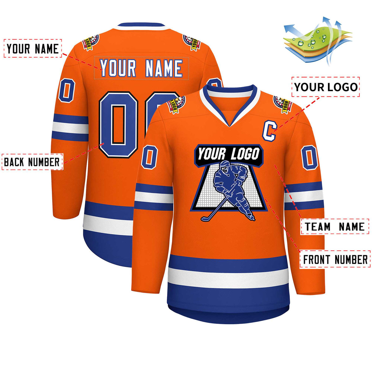 Custom Orange Royal White-Black Classic Style Hockey Jersey | KXKSHOP