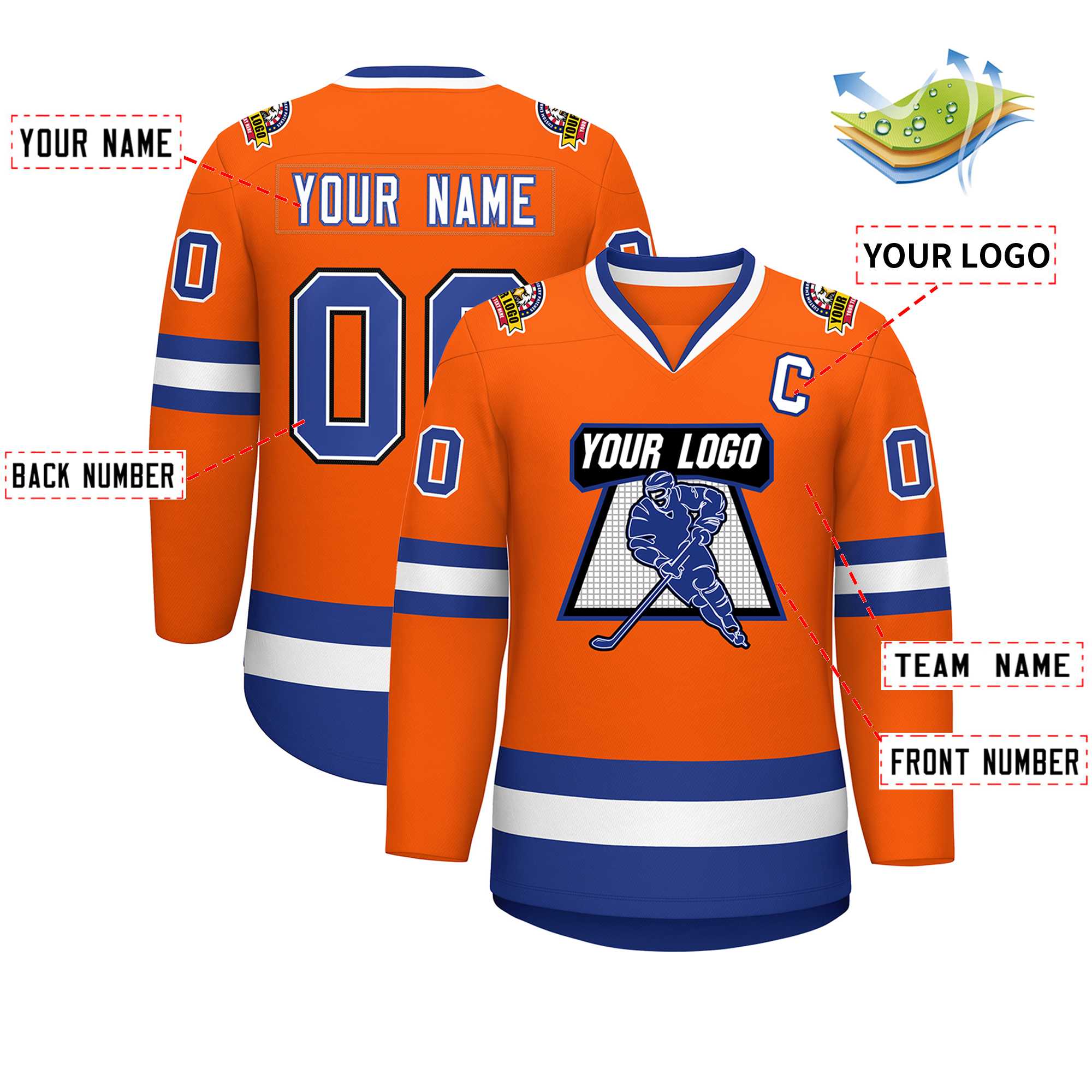 Custom Orange Royal White-Black Classic Style Hockey Jersey | KXKSHOP