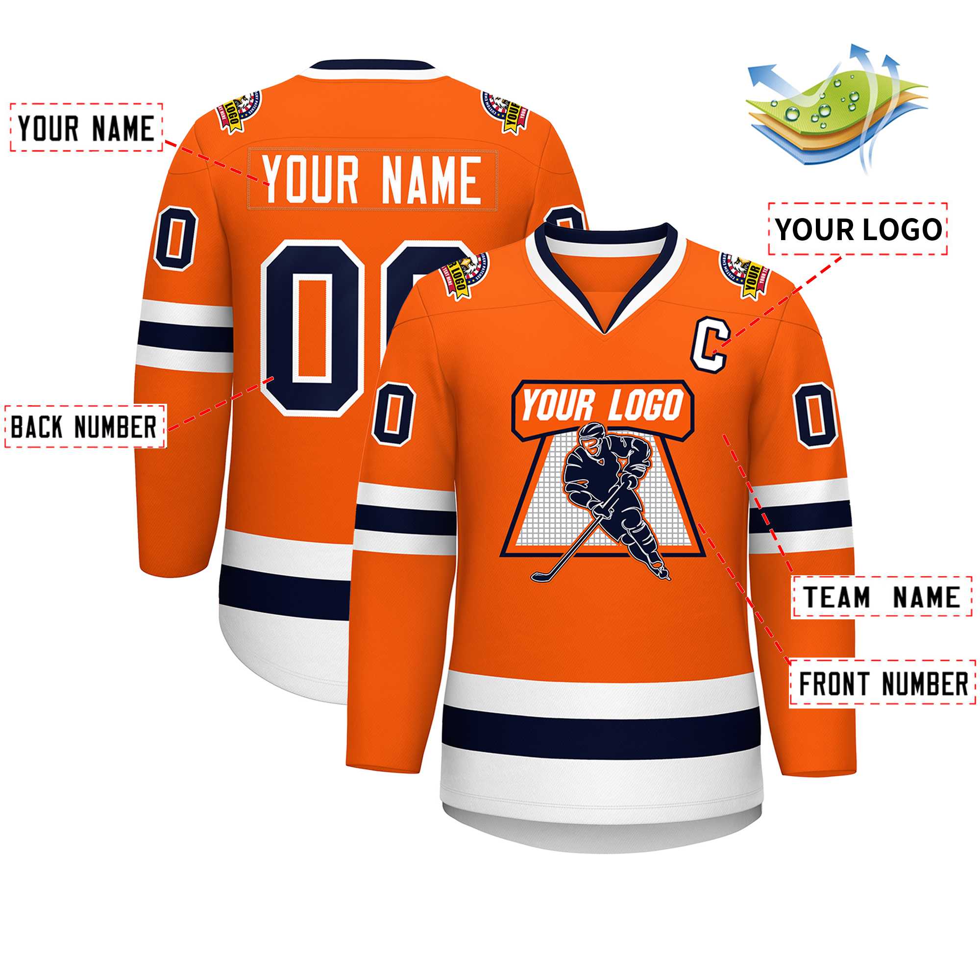 Custom Orange Navy-White Classic Style Hockey Jersey | KXKSHOP