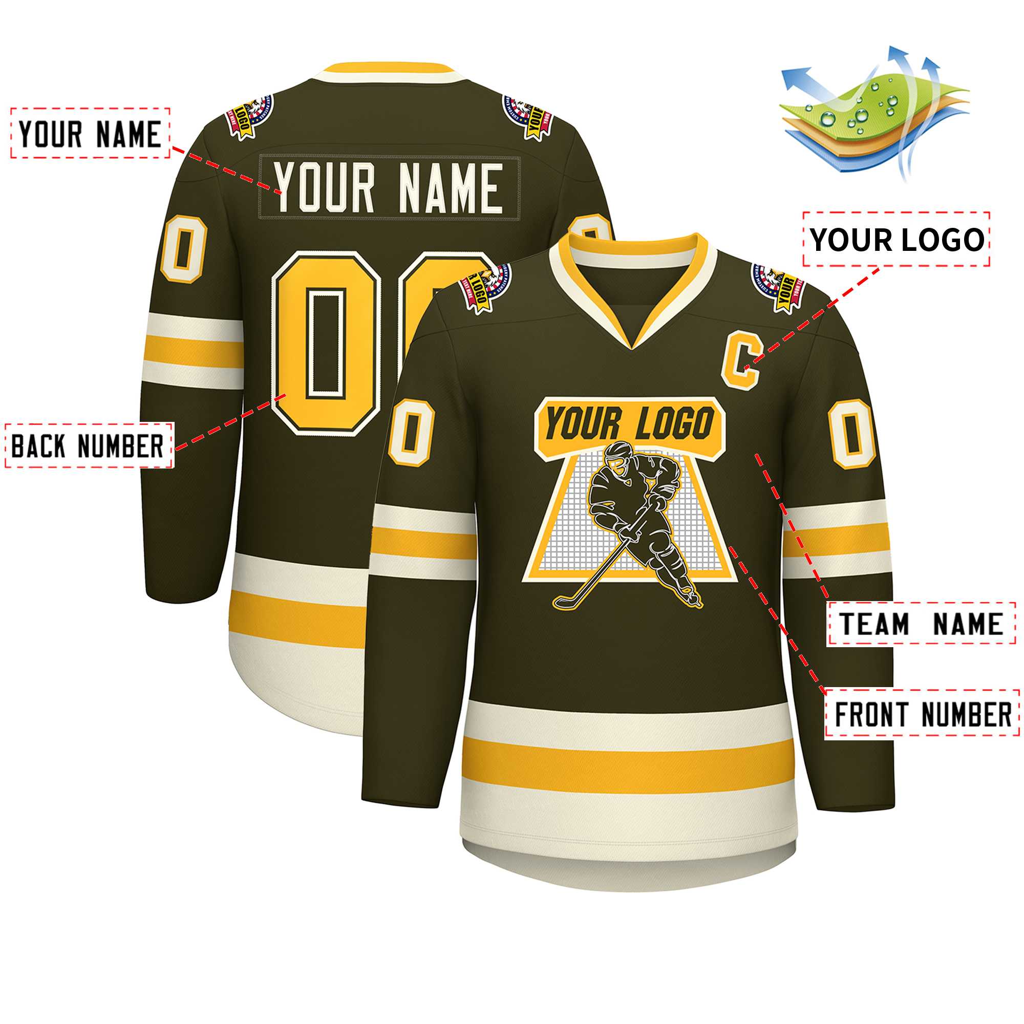 Custom Olive Gold Olive-Khaki Classic Style Hockey Jersey | KXKSHOP