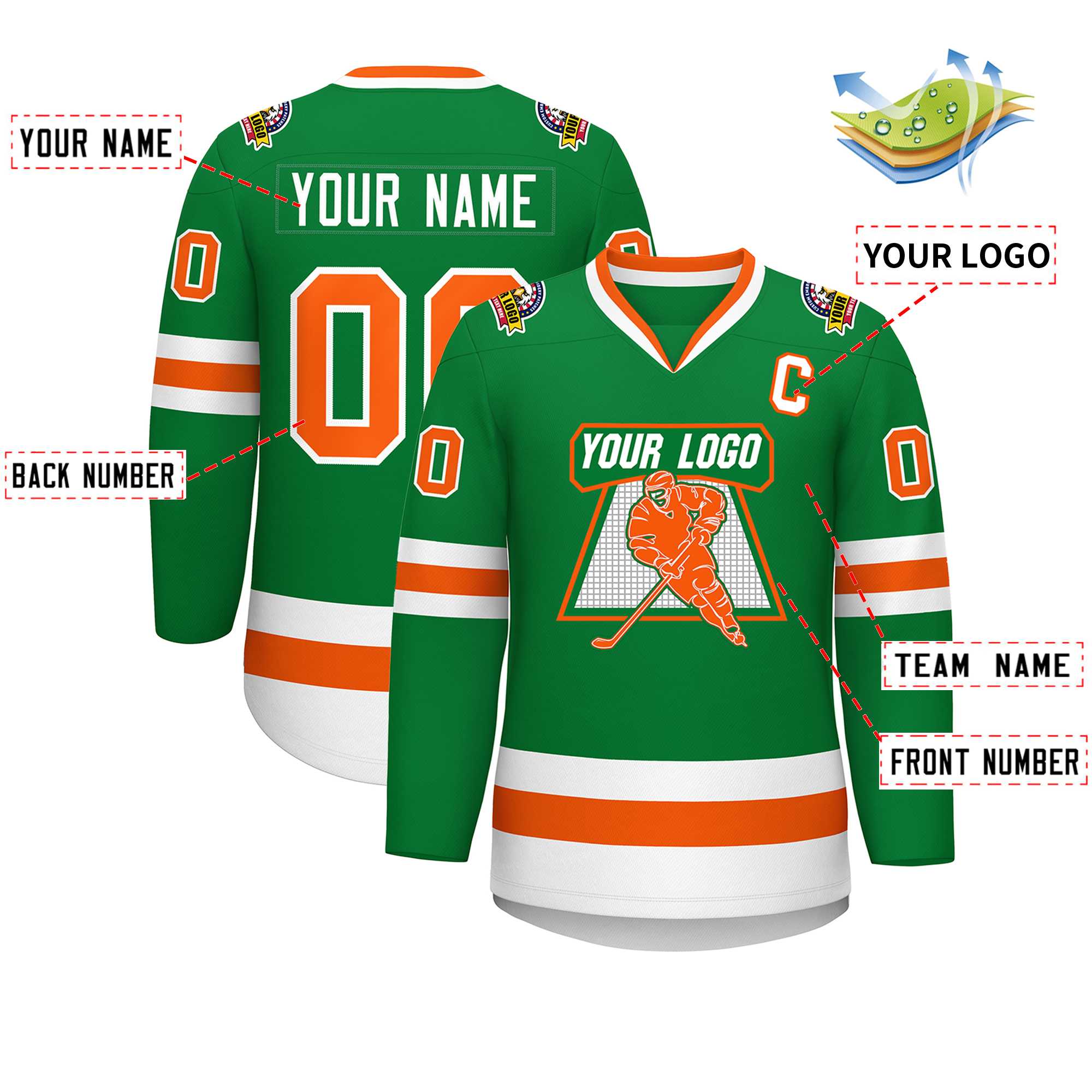 Custom Kelly Green Orange-White Classic Style Hockey Jersey | KXKSHOP