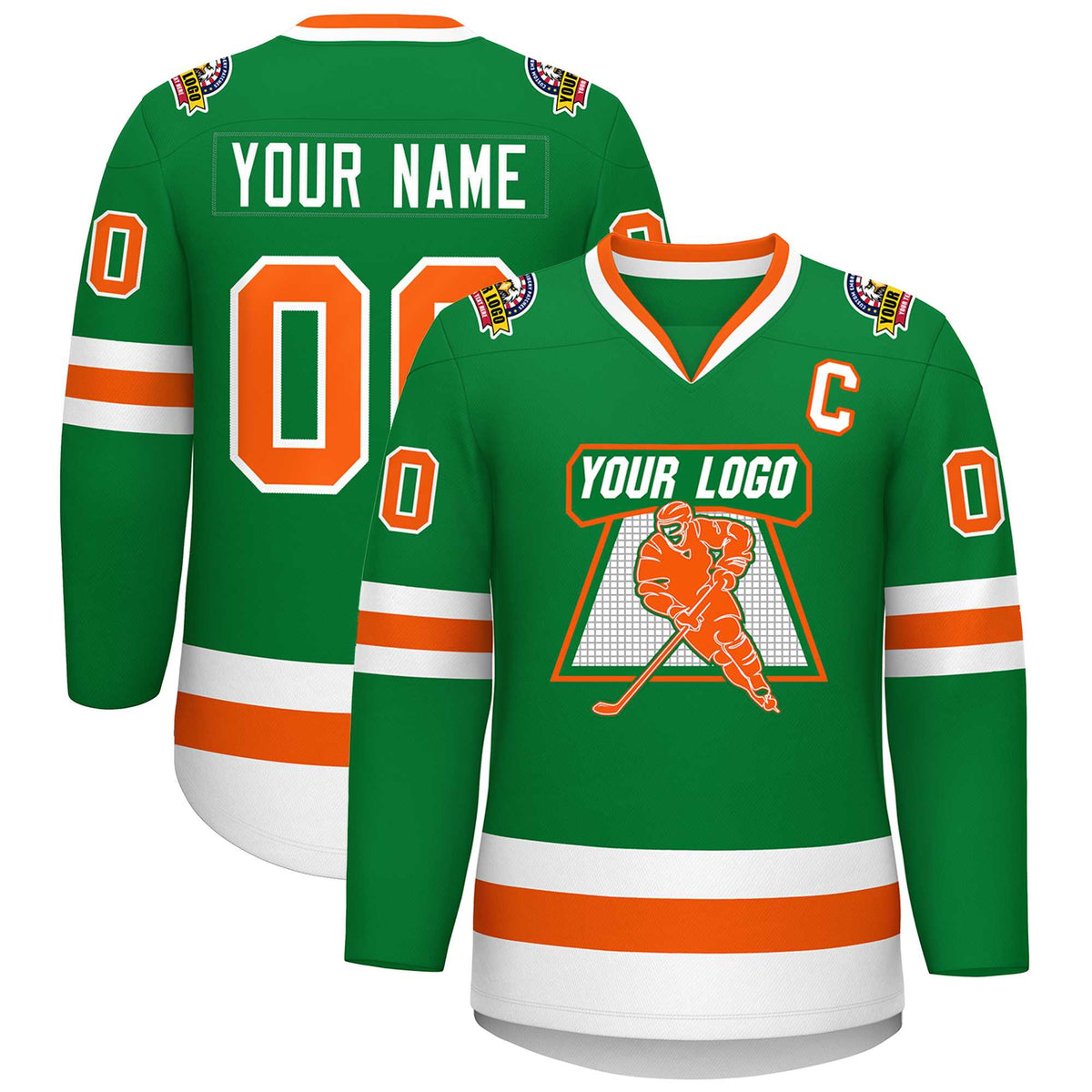 Custom Kelly Green Orange-White Classic Style Hockey Jersey | KXKSHOP