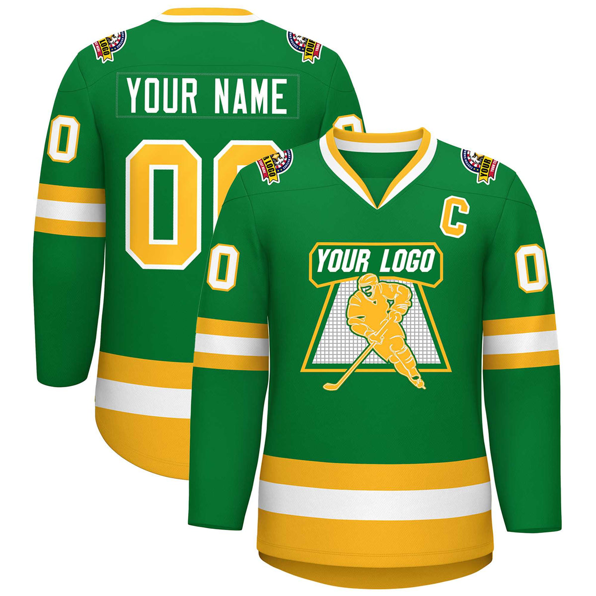 Custom Kelly Green Gold-White Classic Style Hockey Jersey | KXKSHOP