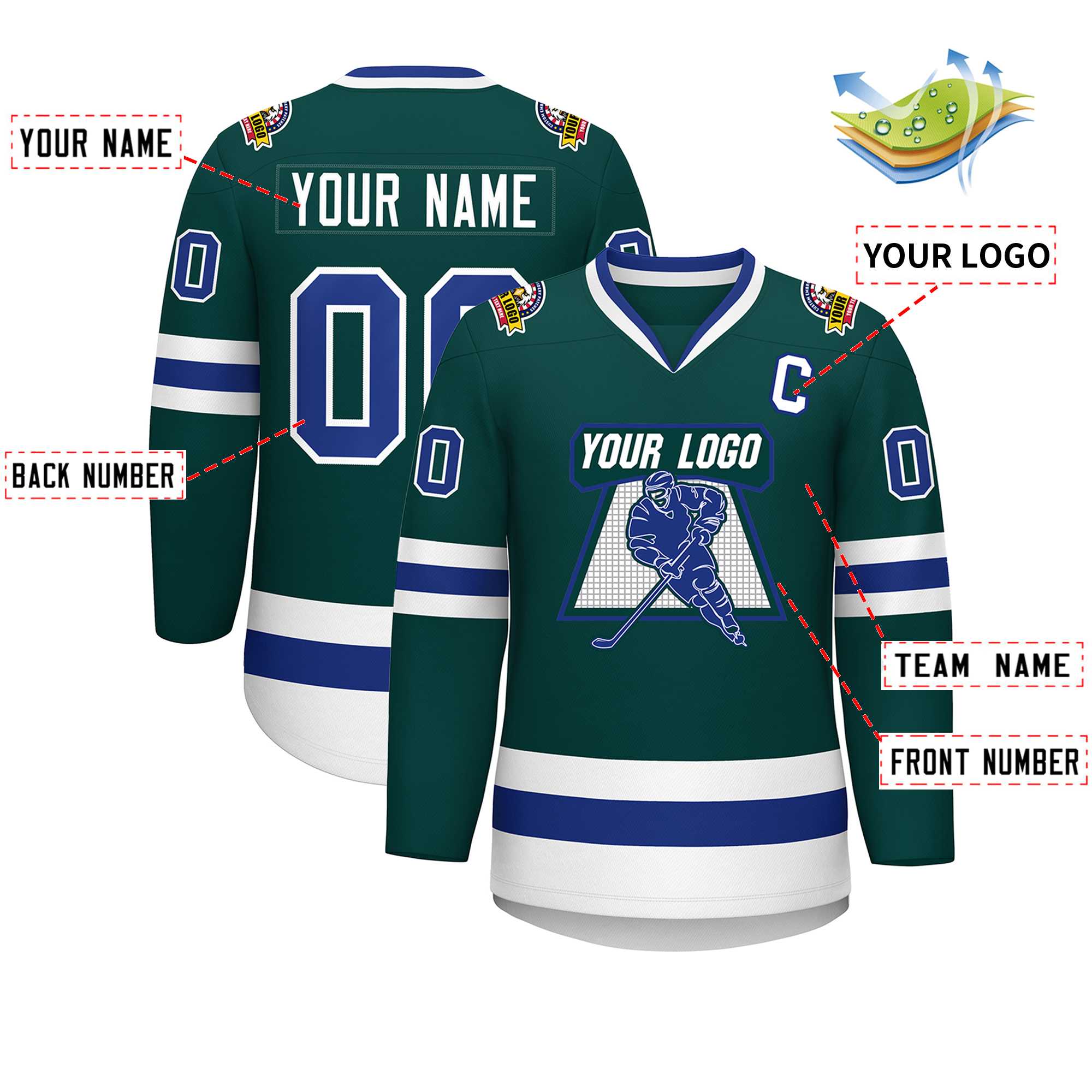 Custom Midnight Green Royal-White Classic Style Hockey Jersey | KXKSHOP